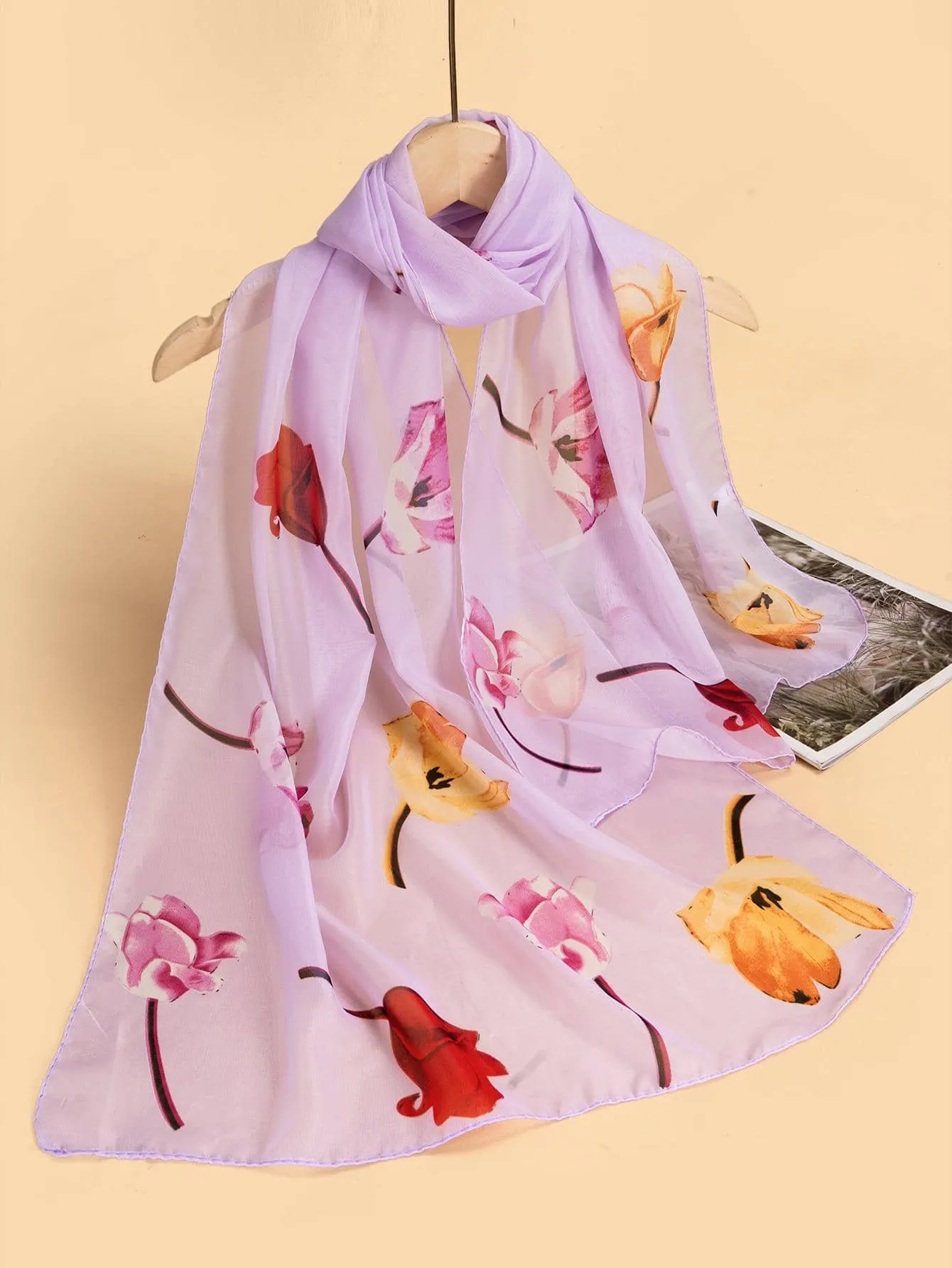 1pc Women Floral Pattern Fashion Scarf, For Summer