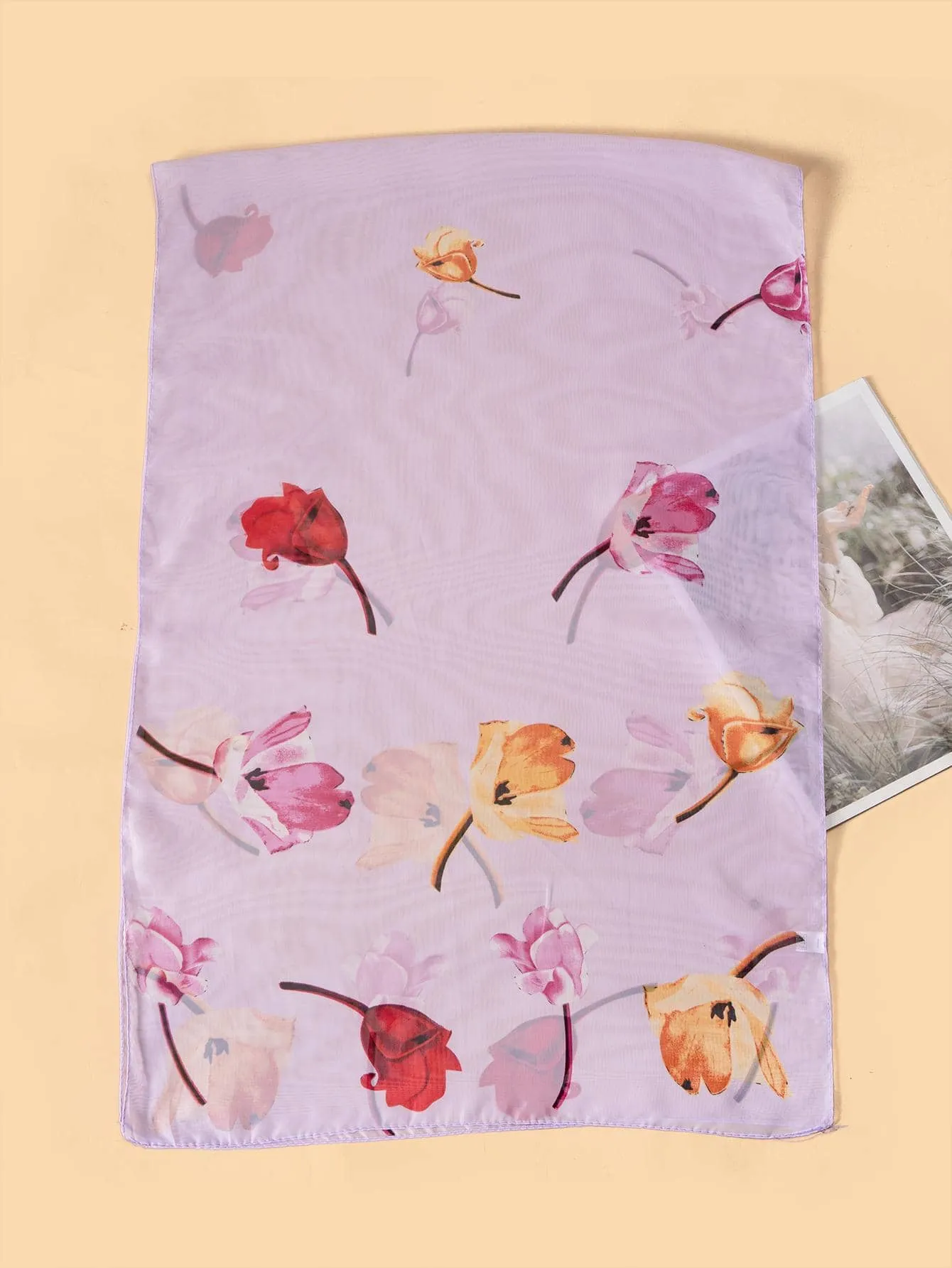 1pc Women Floral Pattern Fashion Scarf, For Summer