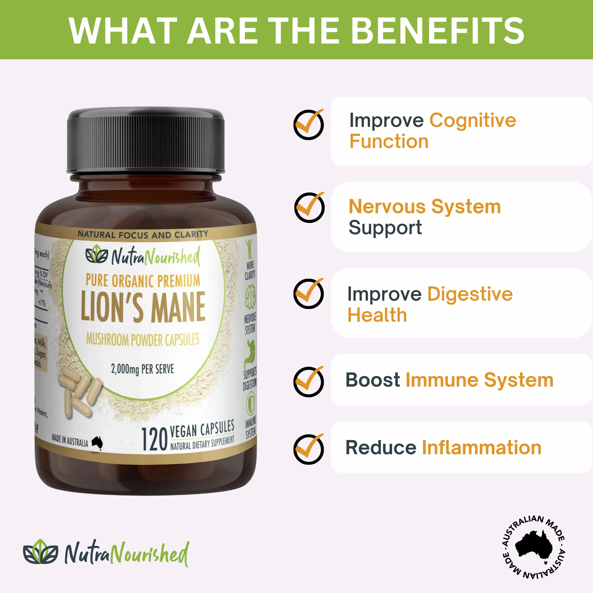 2,000mg Lion's Mane, Cognitive & Immune Support, 120 Vegan Capsules