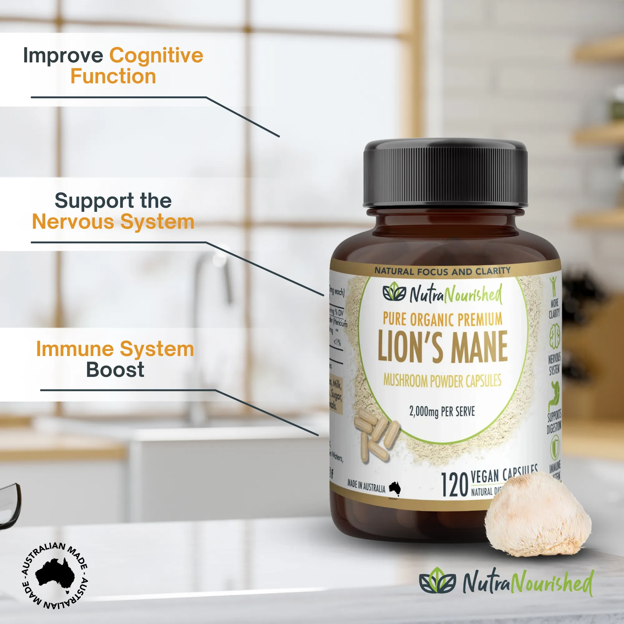 2,000mg Lion's Mane, Cognitive & Immune Support, 120 Vegan Capsules