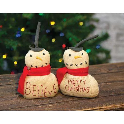 2/Set, Believe and Merry Christmas Fabric Snowmen