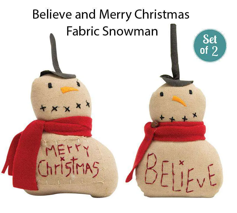 2/Set, Believe and Merry Christmas Fabric Snowmen