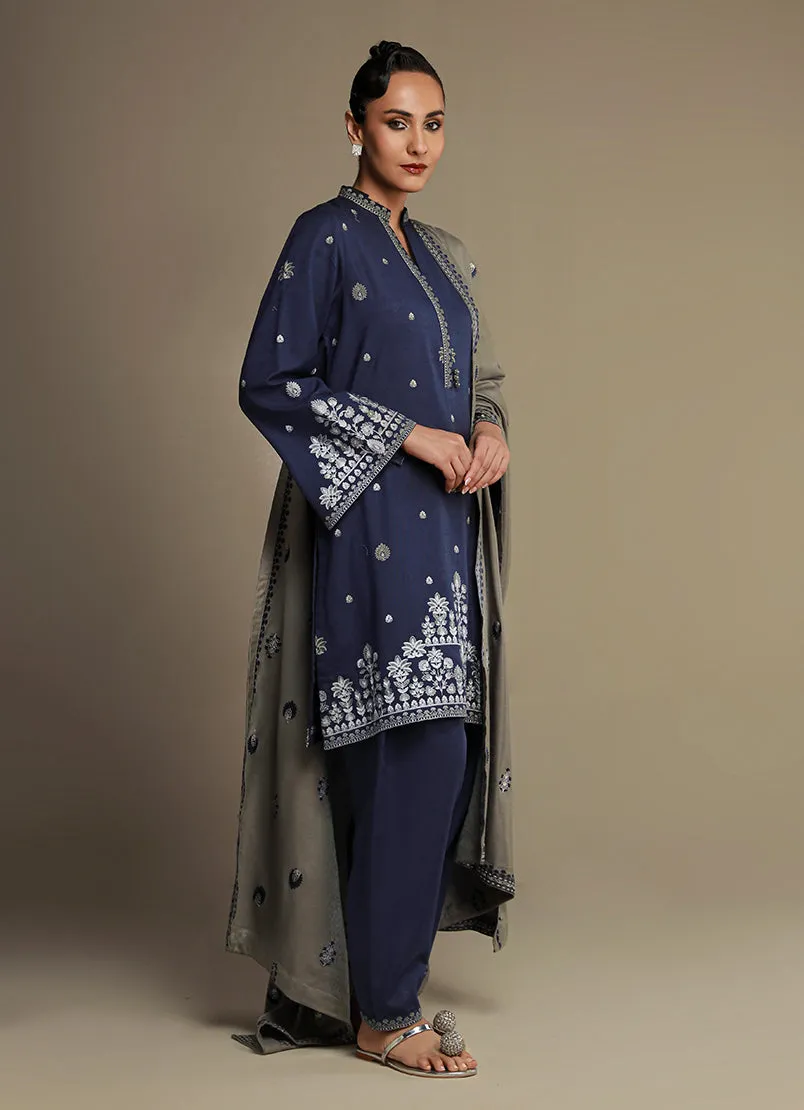 3 Pc Khaddar Embroidered Suit - Ikse-213978