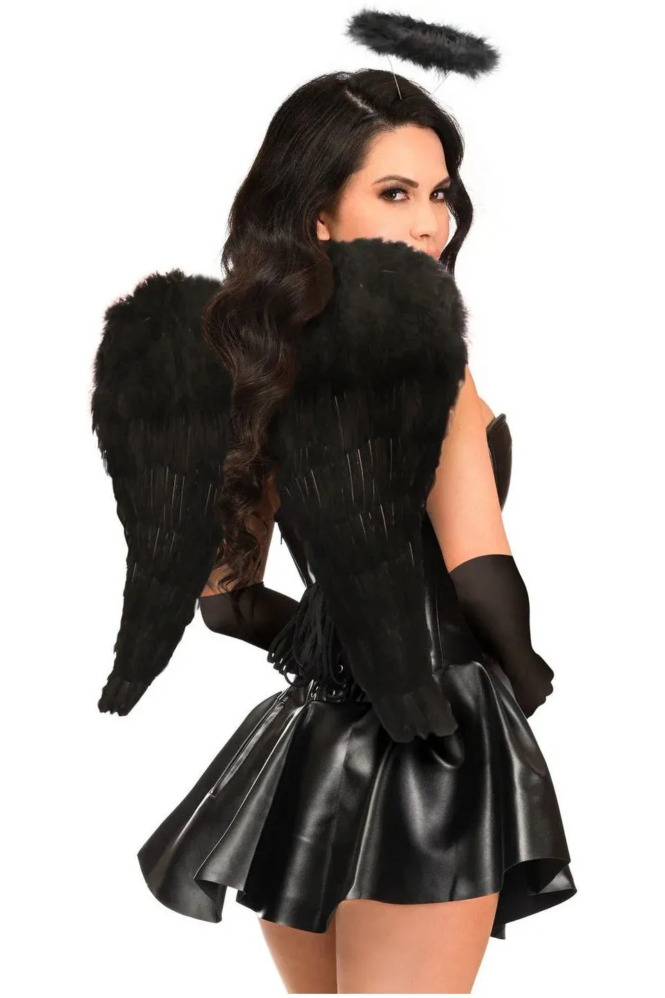 4 PC Faux Leather Dark Angel Corset Dress Costume