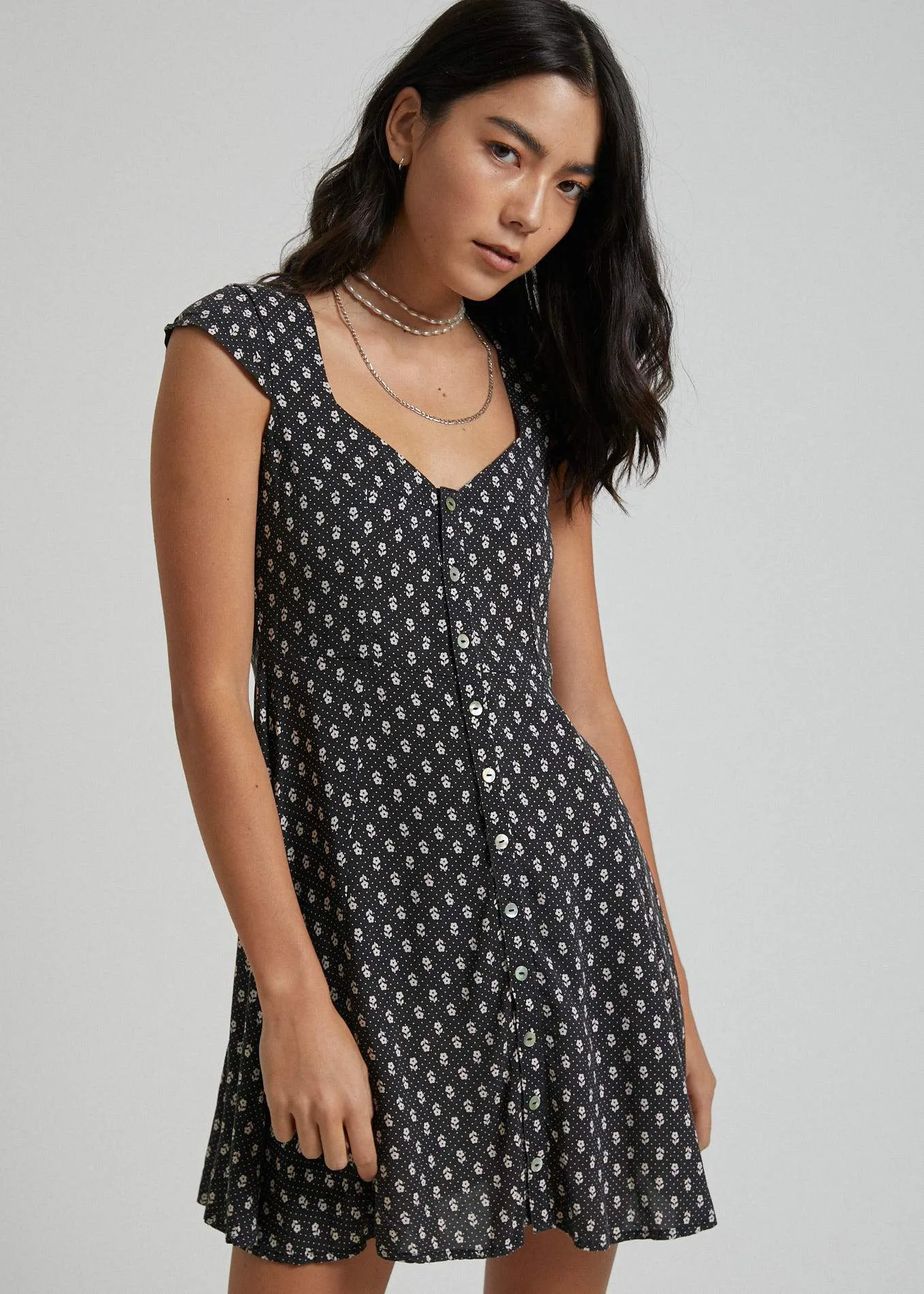 Afends Womens Tess - Polka Floral Dress - Night