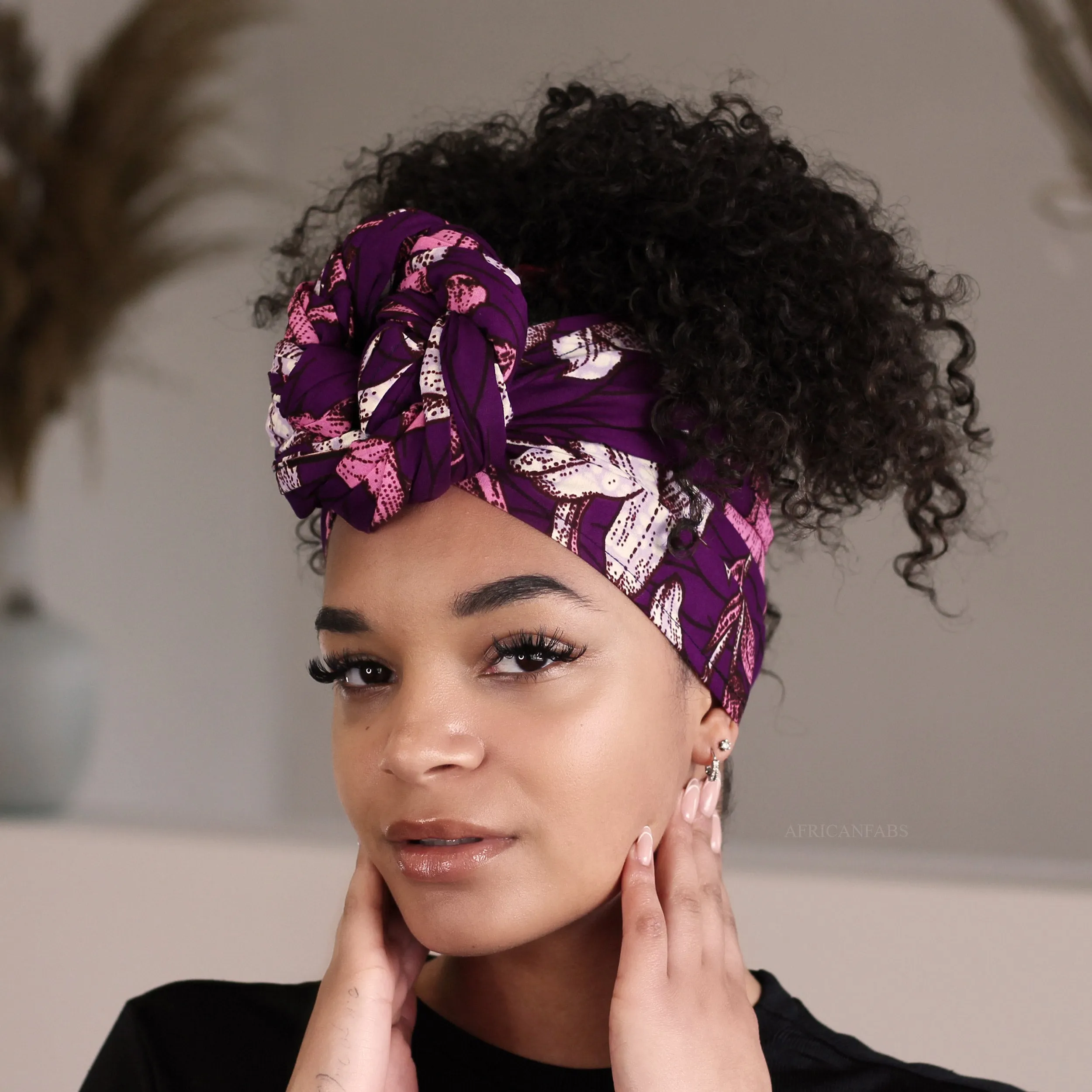 African Purple / white Flower / headwrap