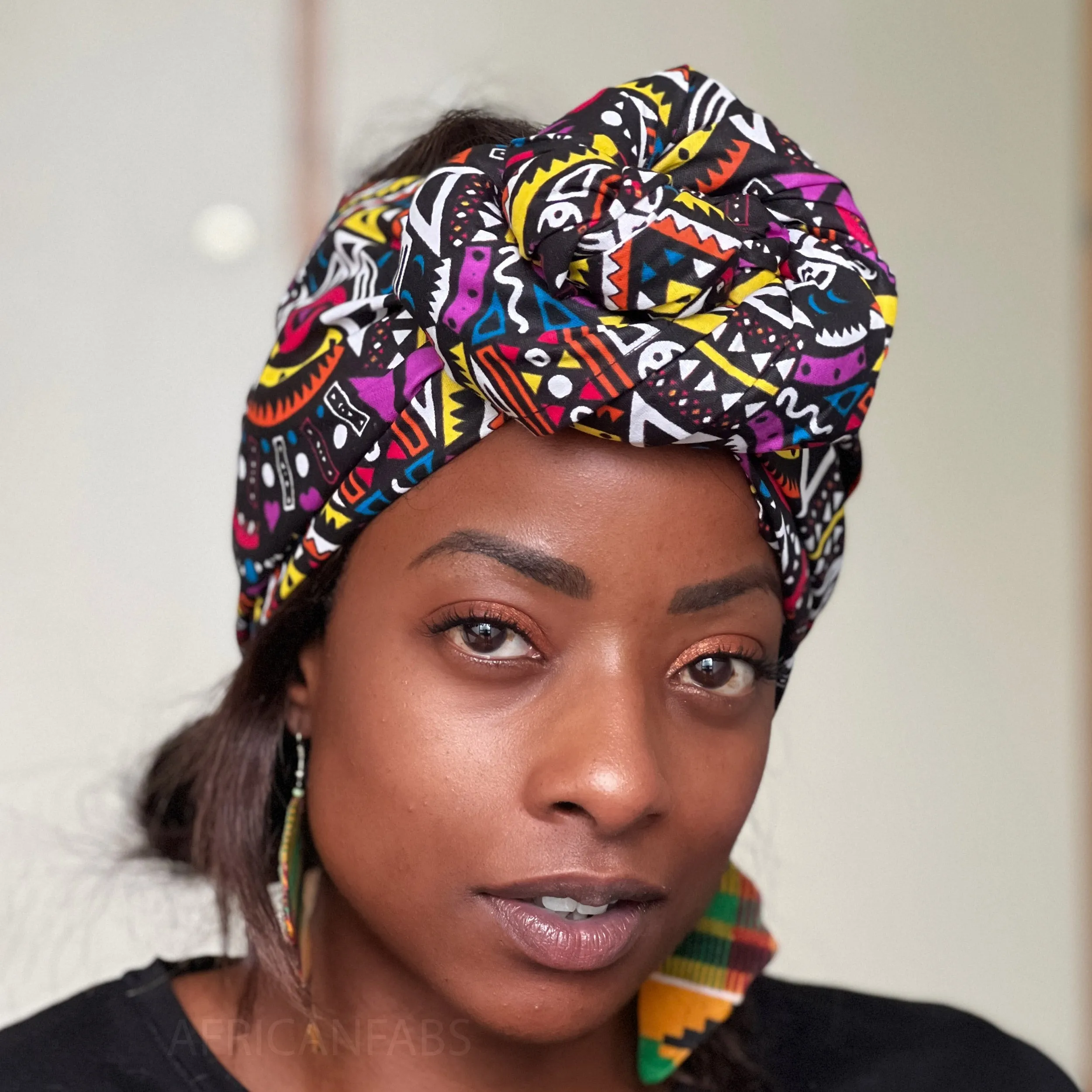 African Yellow / purple Tribal print Bogolan / mud cloth headwrap