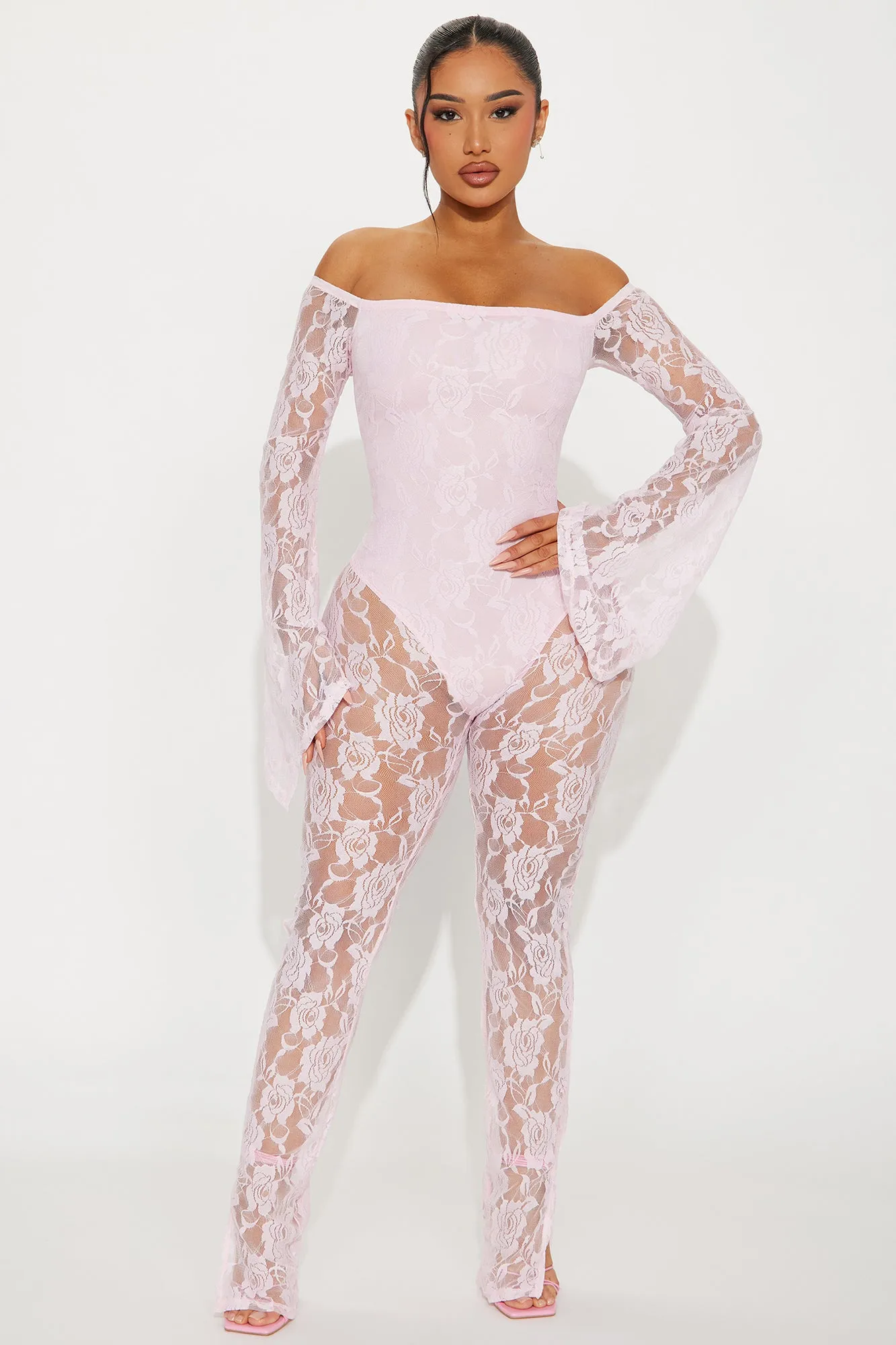 After The Storm Lace Jumpsuit - Pink