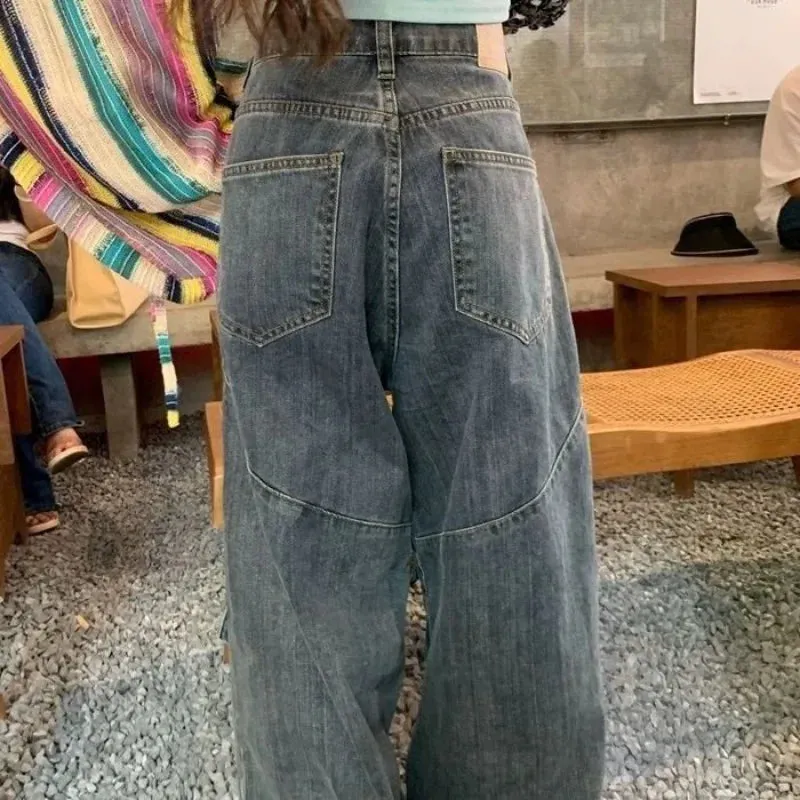 Aiertu Harajuku Vintage Cargo Jeans Women Oversize Y2K Grunge Black Baggy Denim Pants Hip Hop Streetwear Wide Leg Trousers