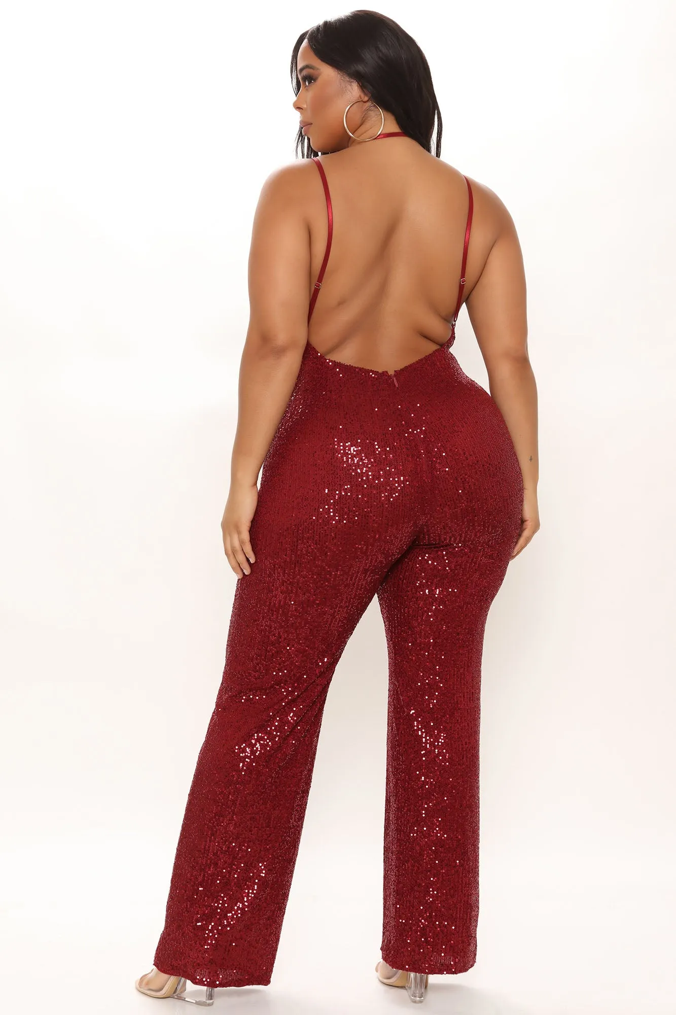 All That Shine Sequin Jumpsuit - Burgundy