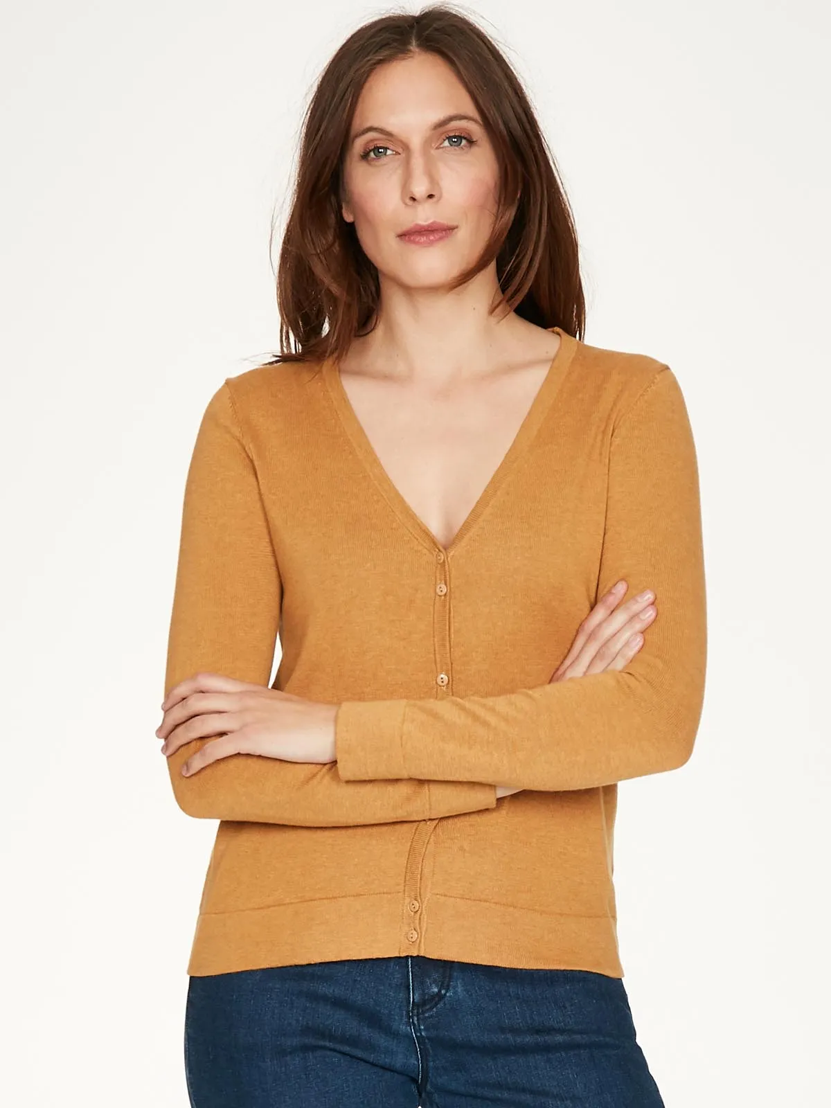 Amber Yellow Loren Organic Cotton V Neck Basic Cardigan