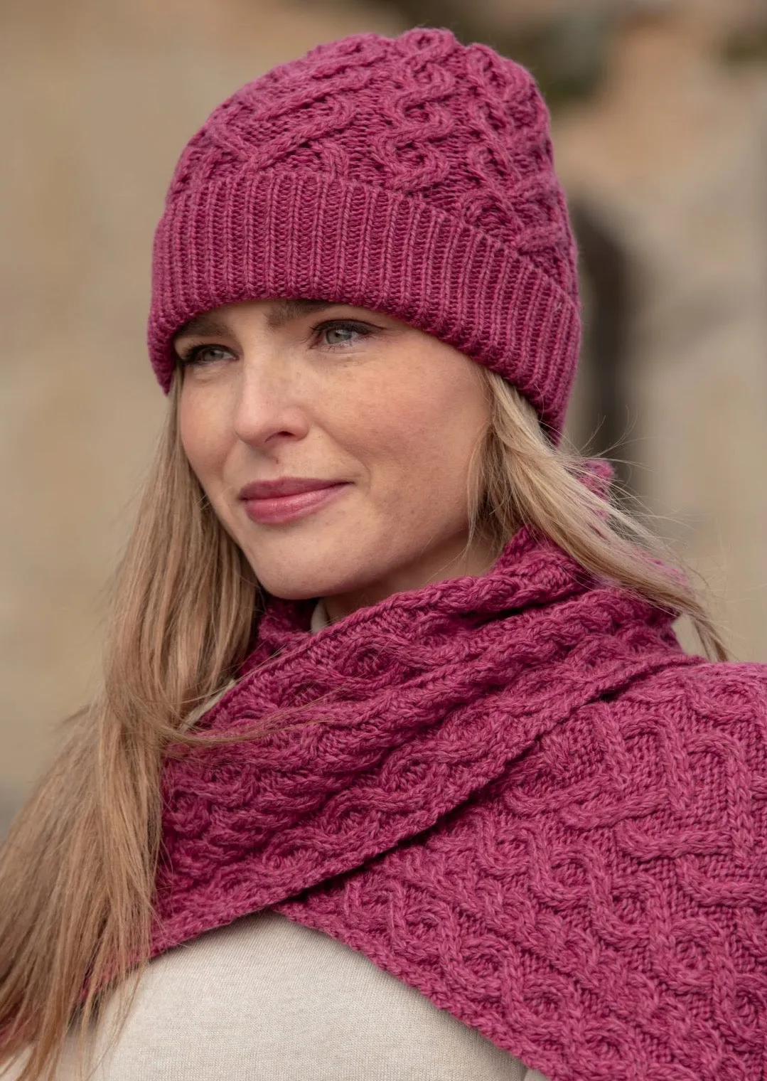 Aran Super Soft Heart Hat | Magenta