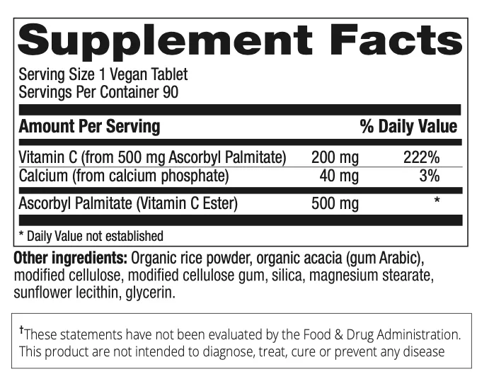 Ascorbyl Palmitate 500 mg, 90 vtabs (item 307)