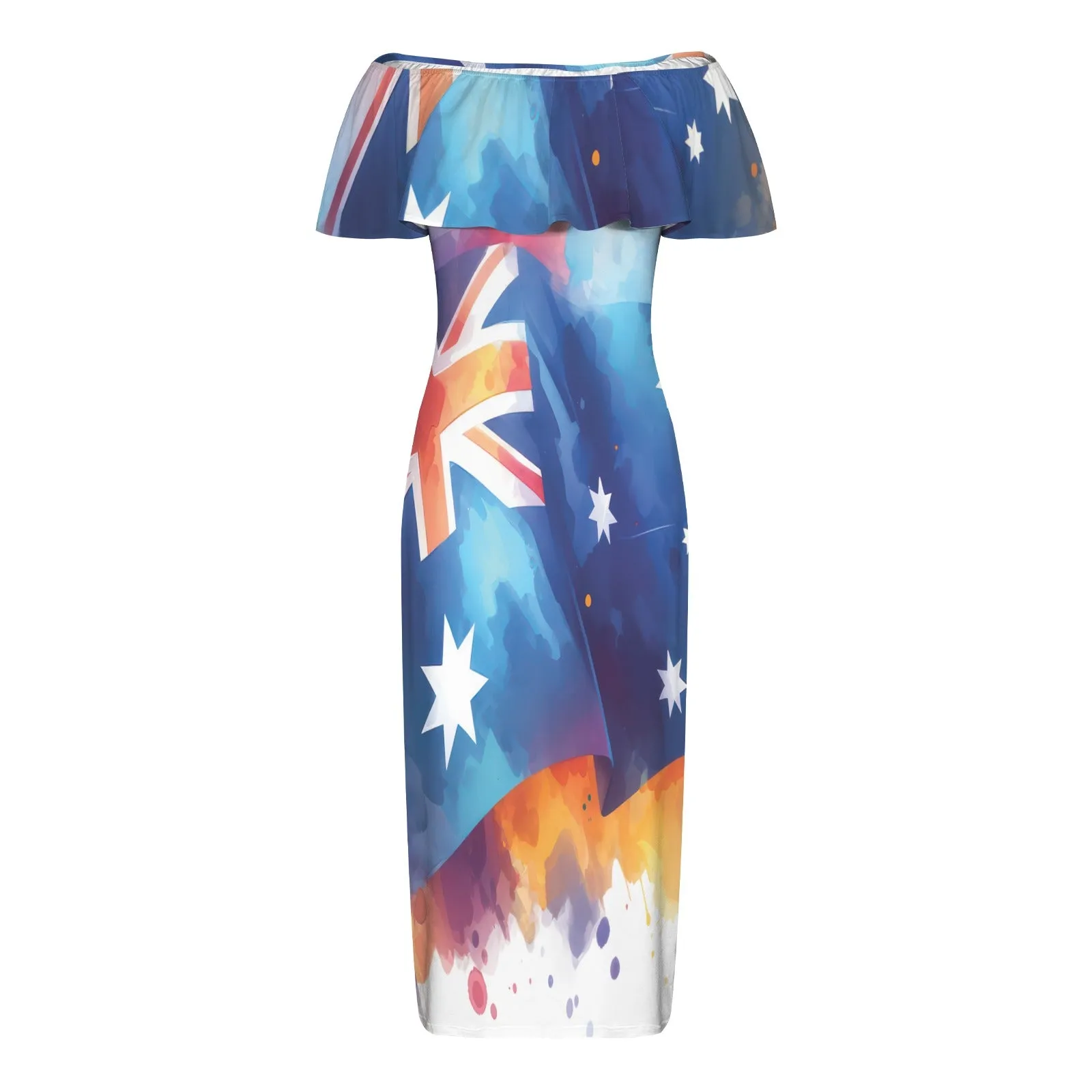 Australian Flag awd1337 Women's Off Shoulder Ruffle Boat Neck Dress (Model D71)