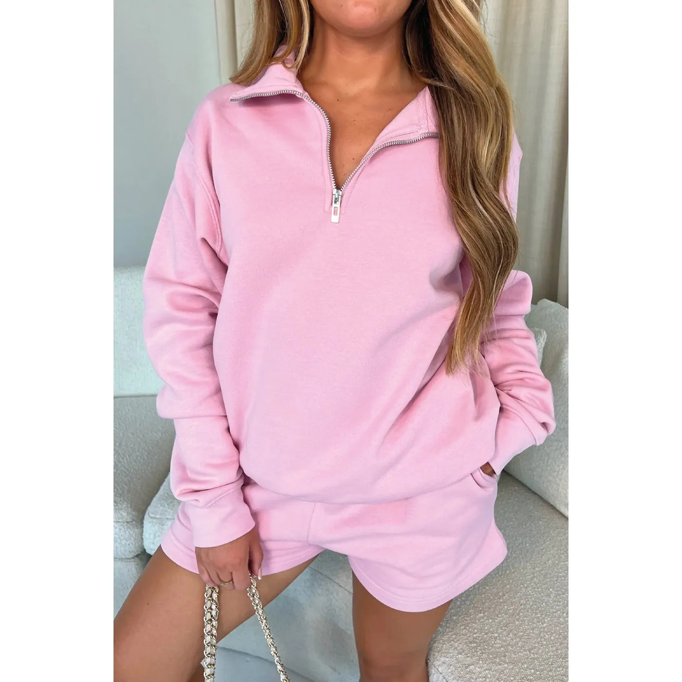 Baby Pink 3/4 Zip Sweatshirt