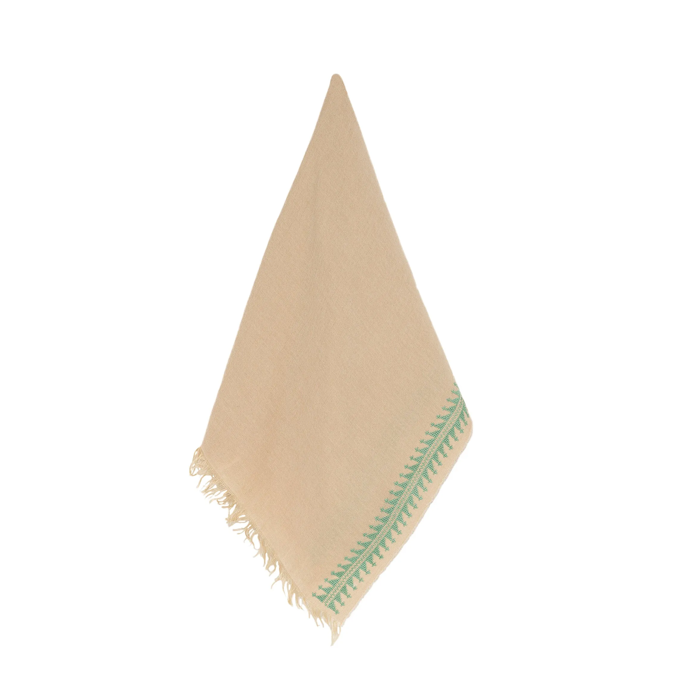 BEIGE LINEN SHAWL AQUA GREEN MARY MAGDALENE