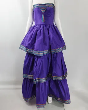 Bellville Sassoon Vintage Purple Silk Taffeta Tiered Evening Dress, 1980s