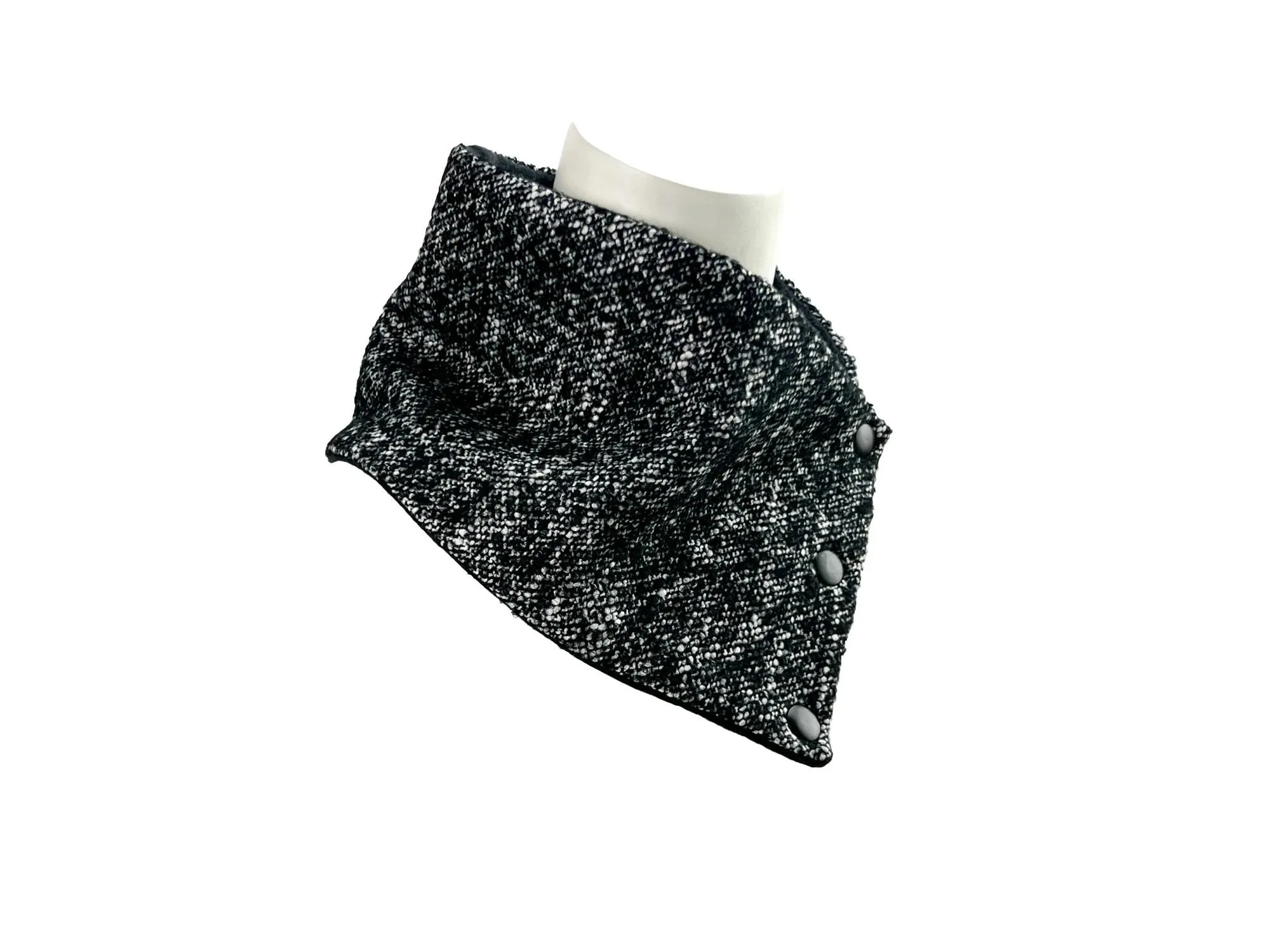 Black and White Tweed Cowl Snap Scarflette SCF00145