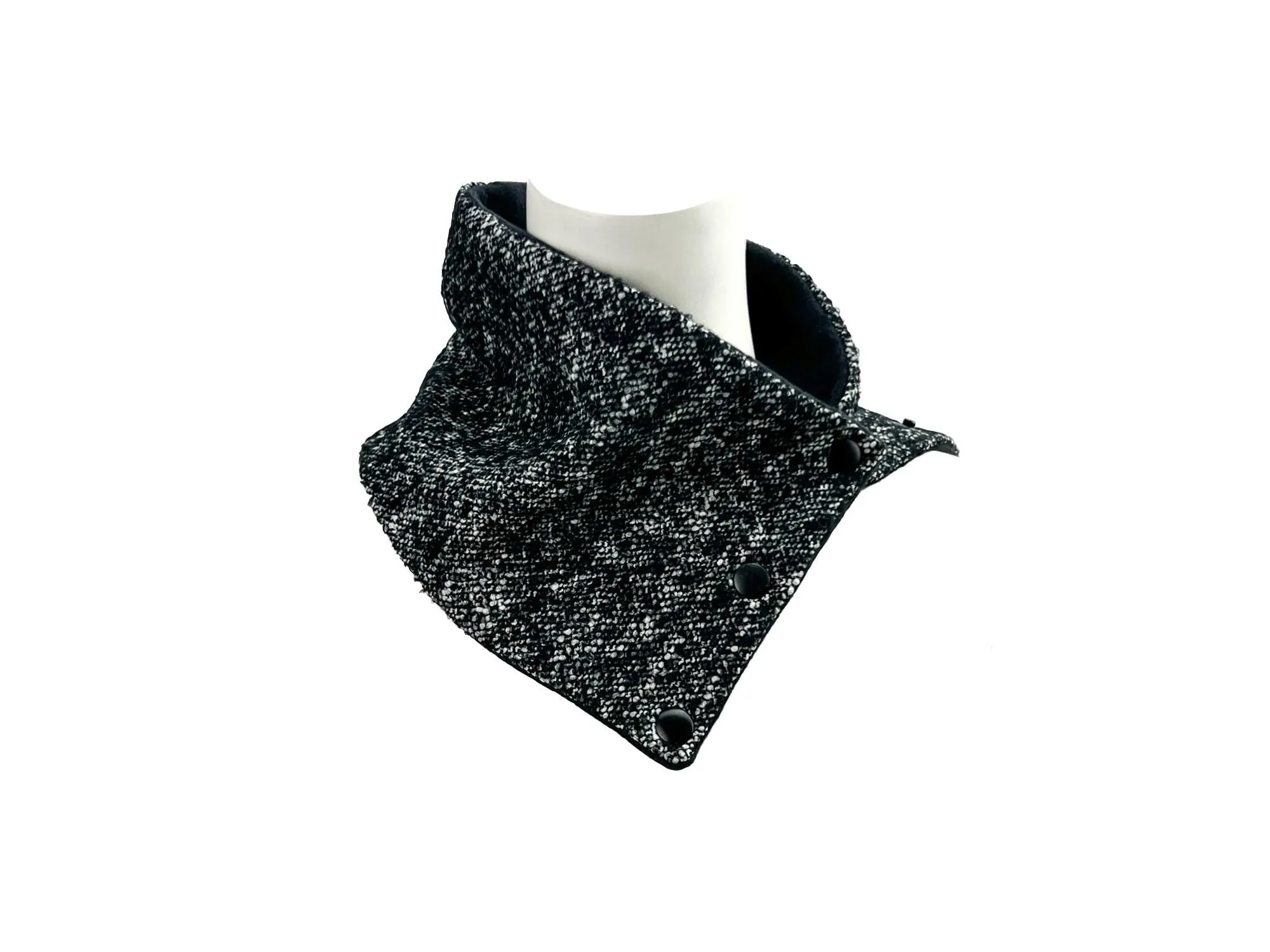 Black and White Tweed Cowl Snap Scarflette SCF00145