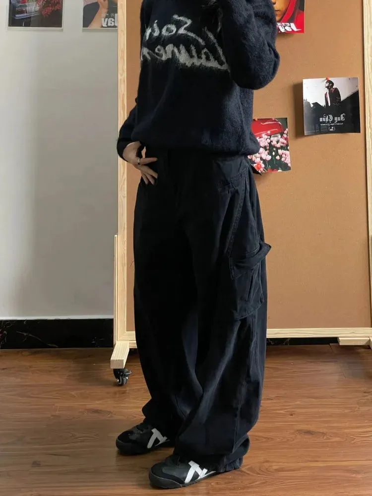 Black Cargo Women Japanese Streetwear Oversize Grunge Pant