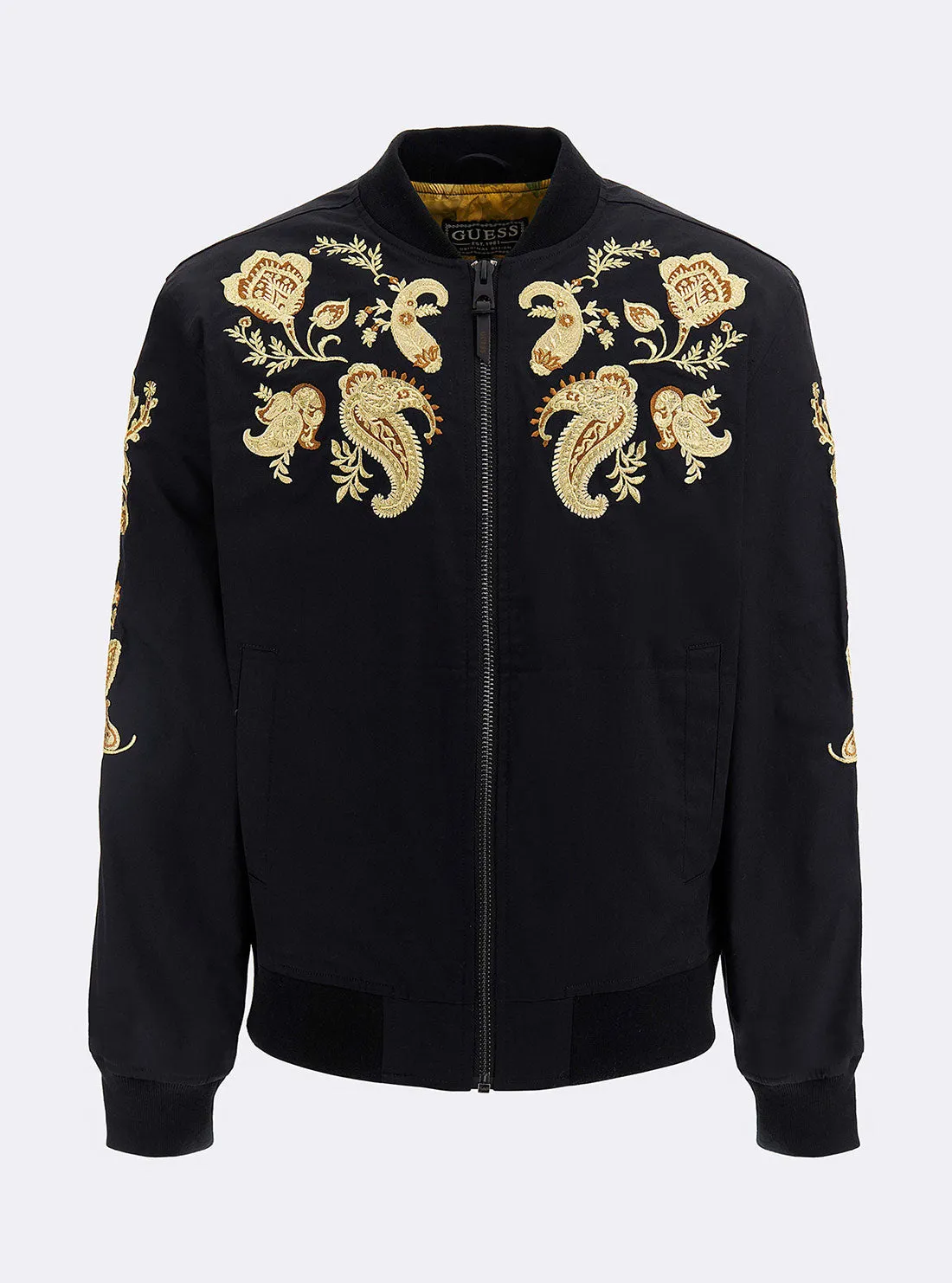 Black Maxim Embroidered Bomber Jacket