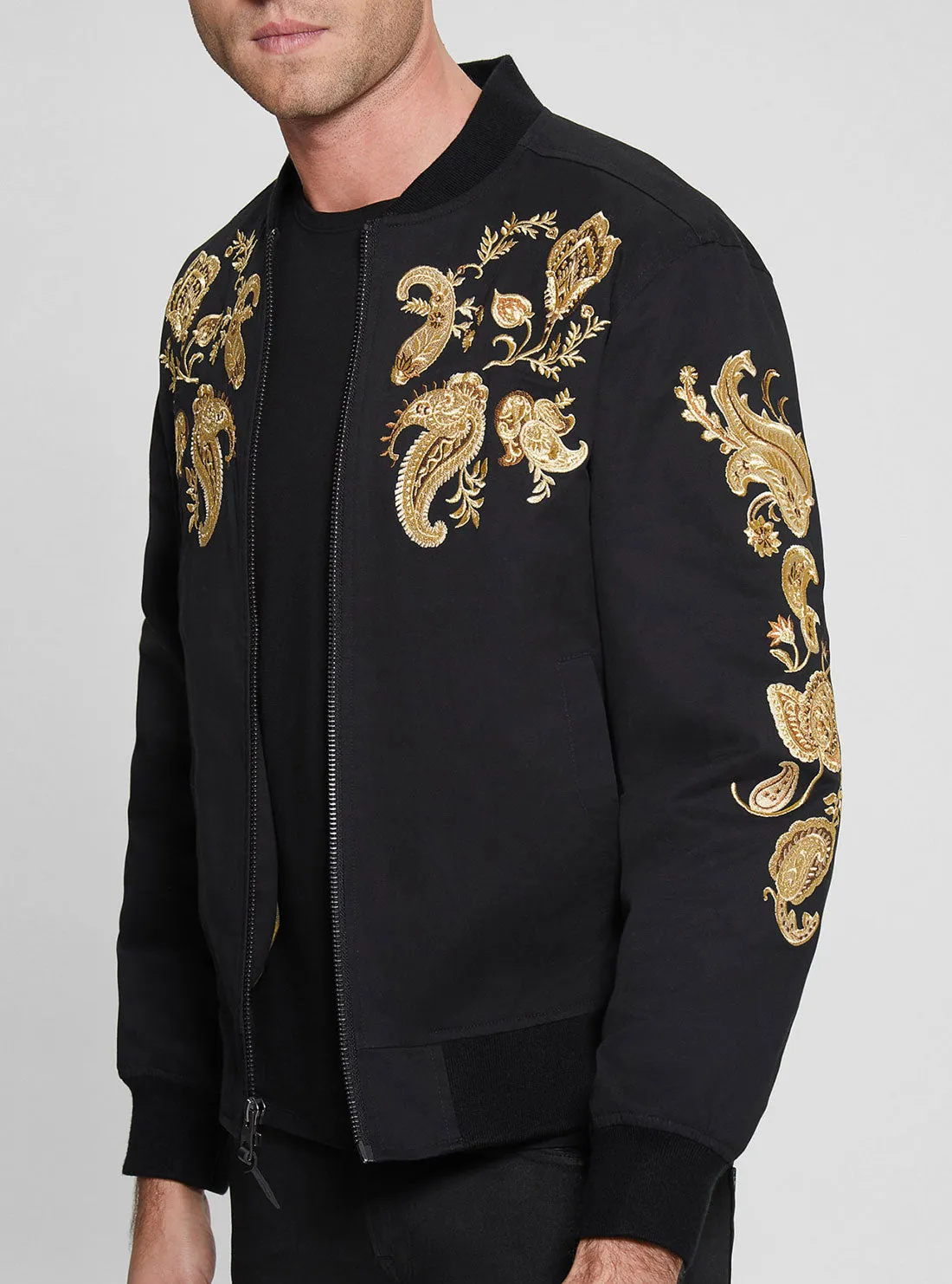 Black Maxim Embroidered Bomber Jacket