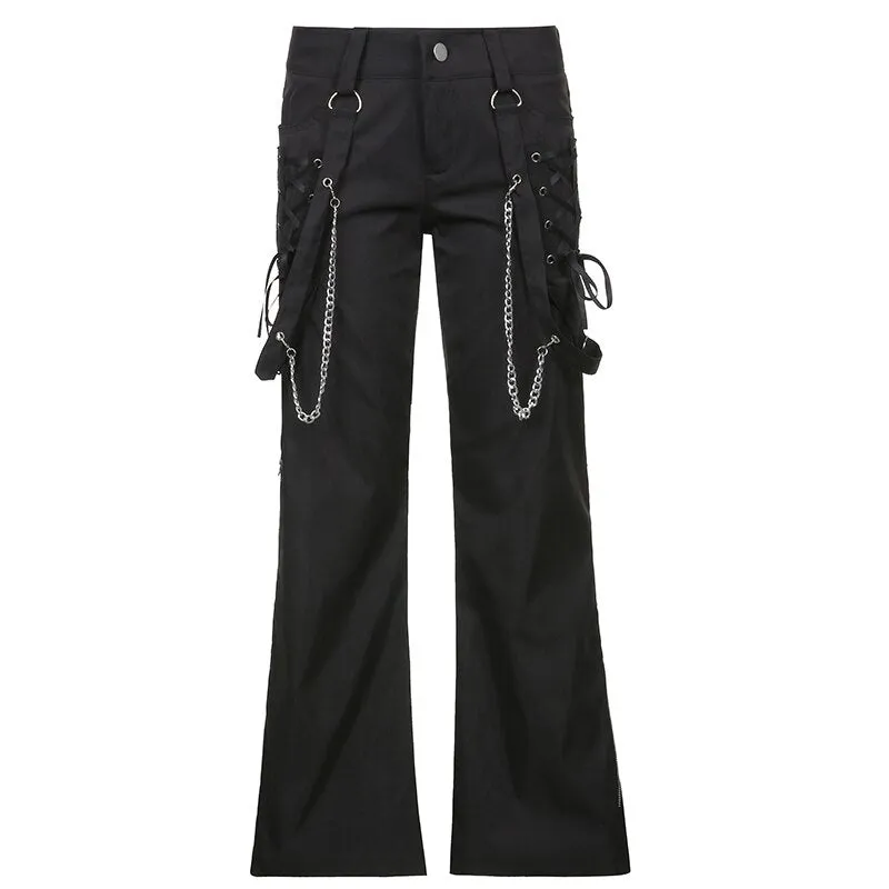 Black Open Zip Utility Pants