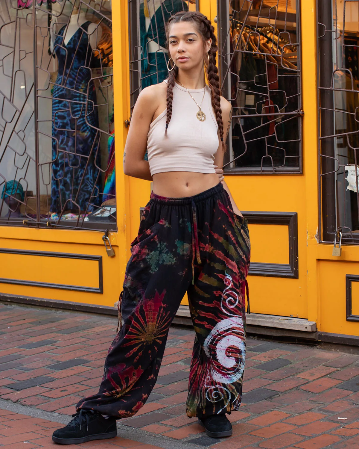 Black Spiral Tie Dye Harem Pants Unisex