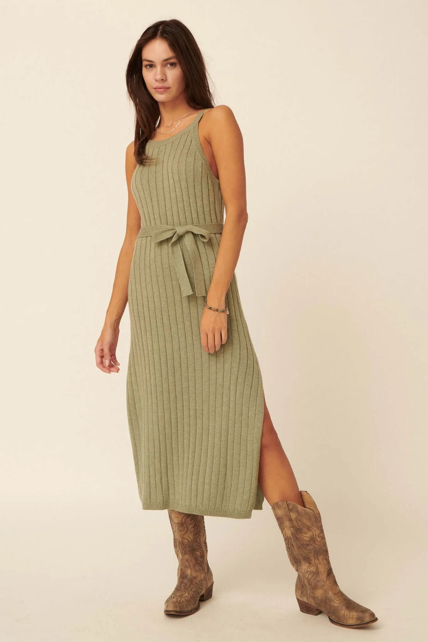 Body Language Belted Halter Sweater Dress