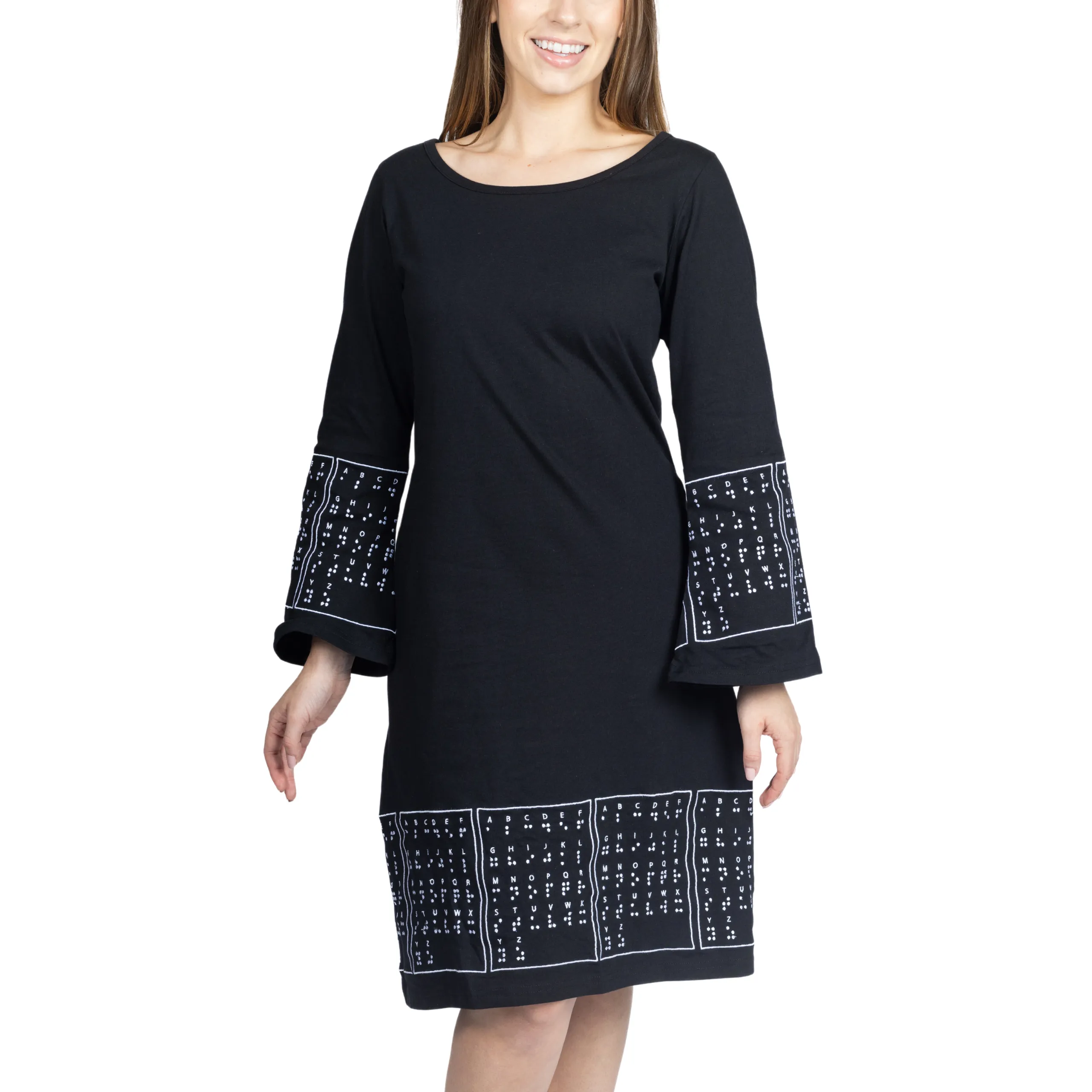 Braille Bell-Sleeve A-Line Dress (No Waist Seam)