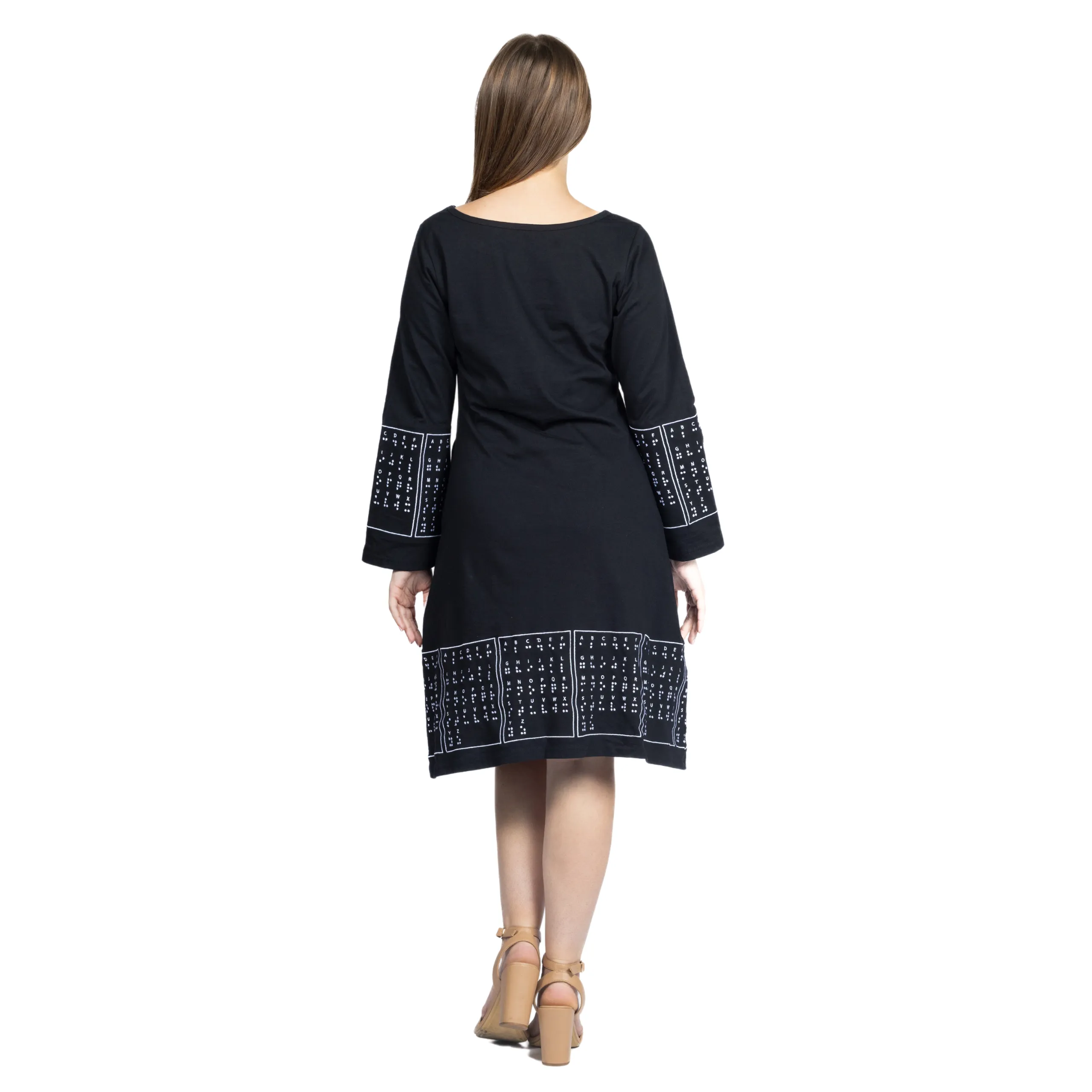 Braille Bell-Sleeve A-Line Dress (No Waist Seam)