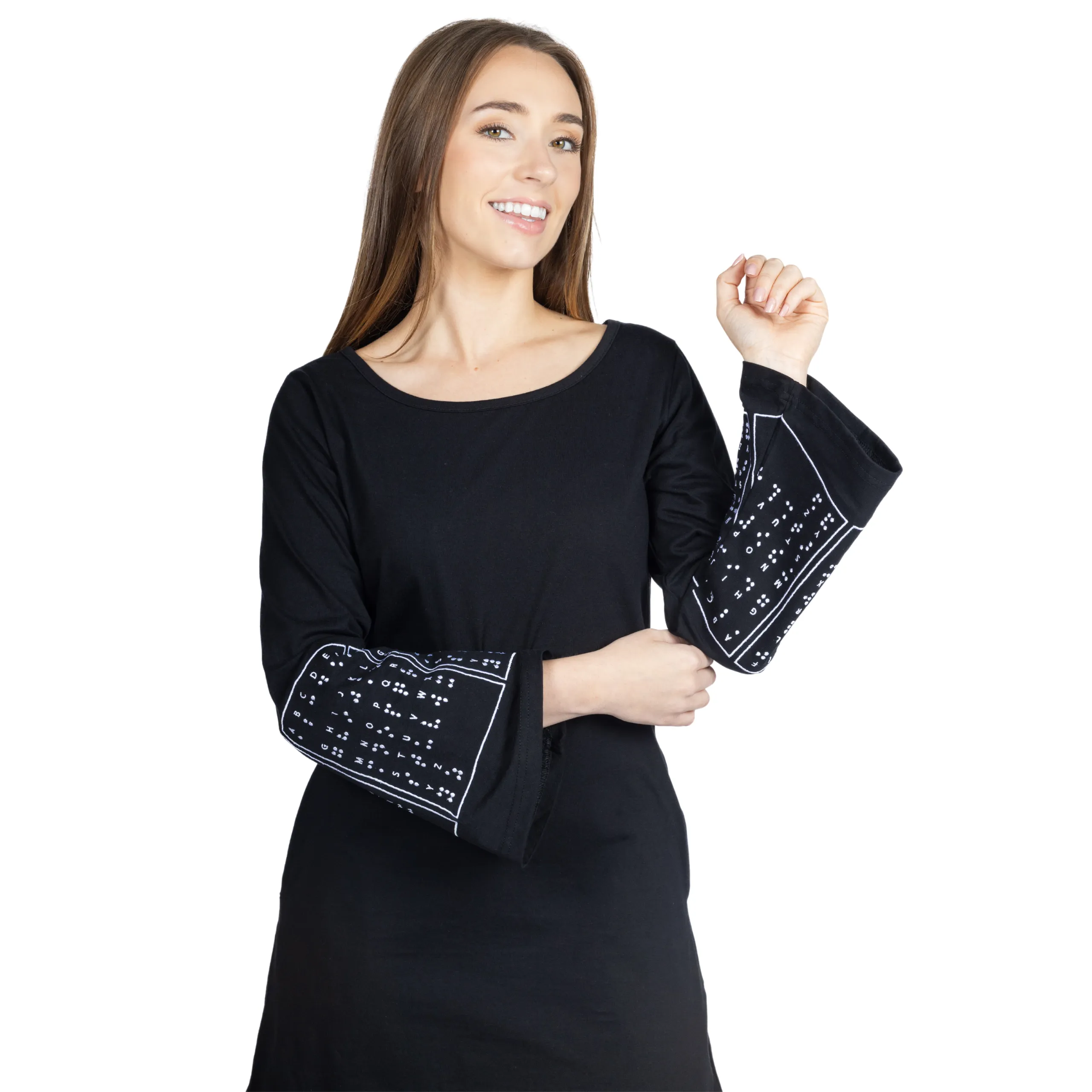 Braille Bell-Sleeve A-Line Dress (No Waist Seam)