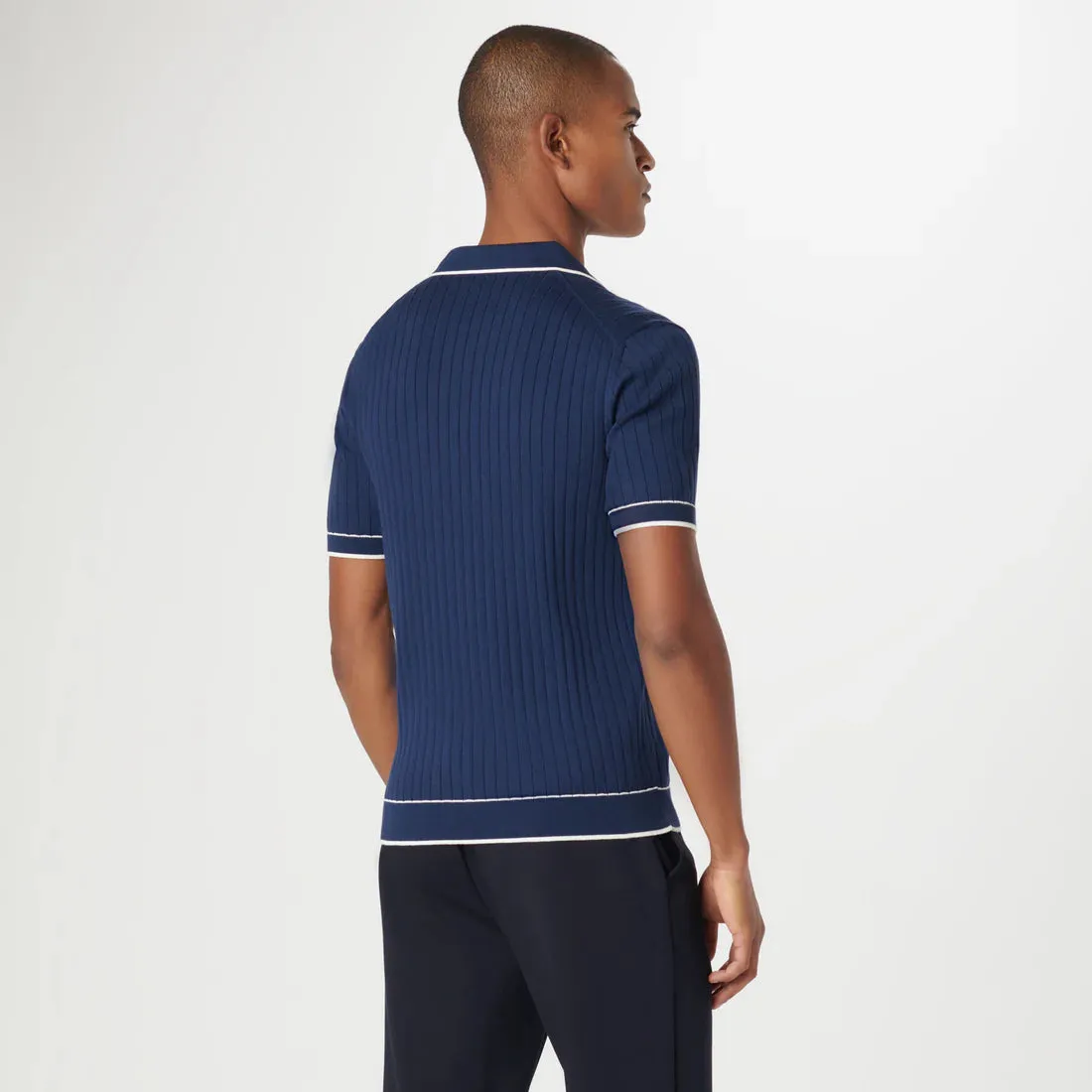 Bugatchi Rib Stitch Short Sleeve Johnny Sweater