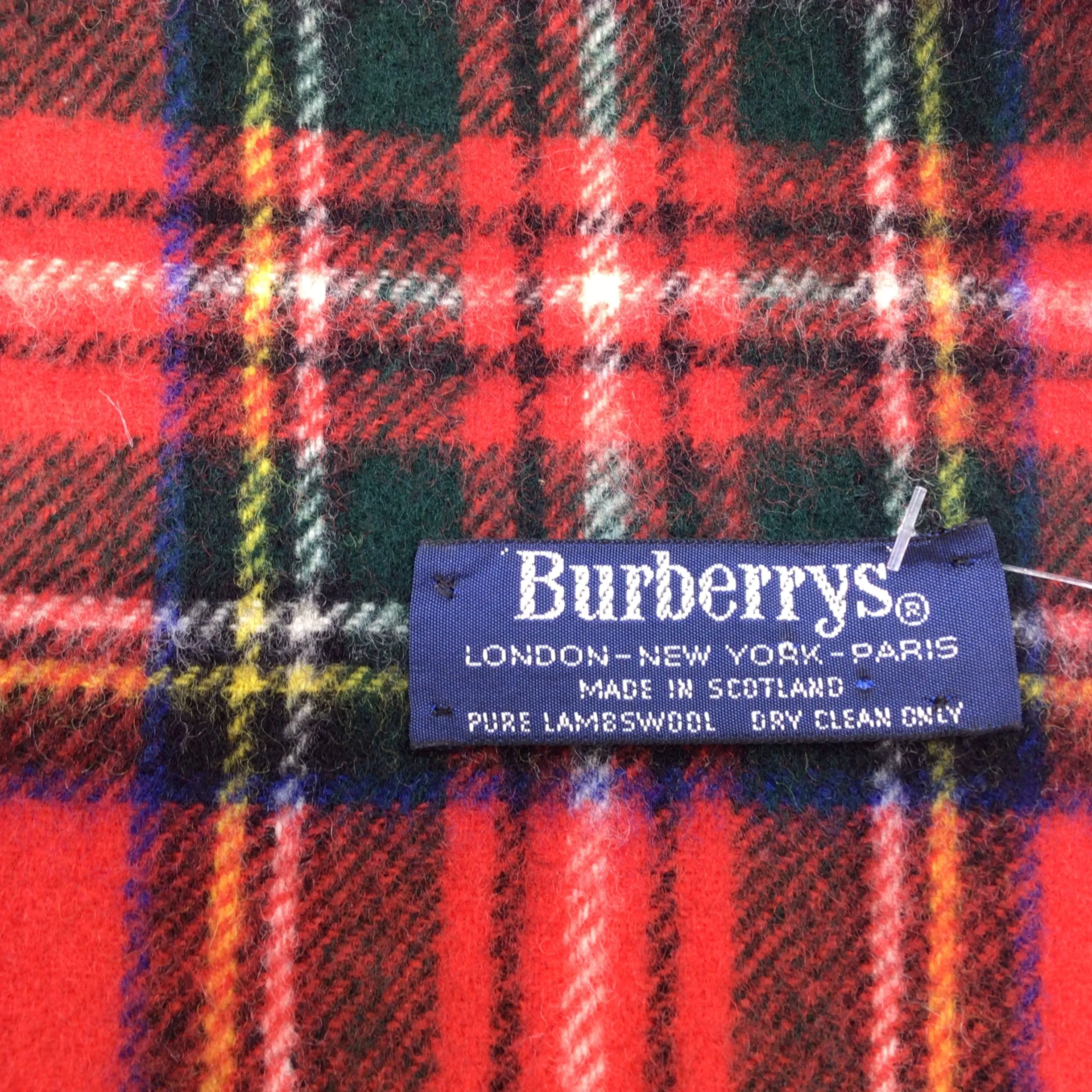 Burberry Red Fringed Plaid Lambswool Scarf