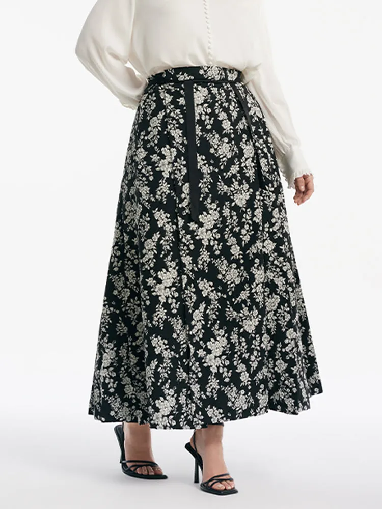 Camellia Jacquard Pleated Women Mamianqun With Bottomed Skirt