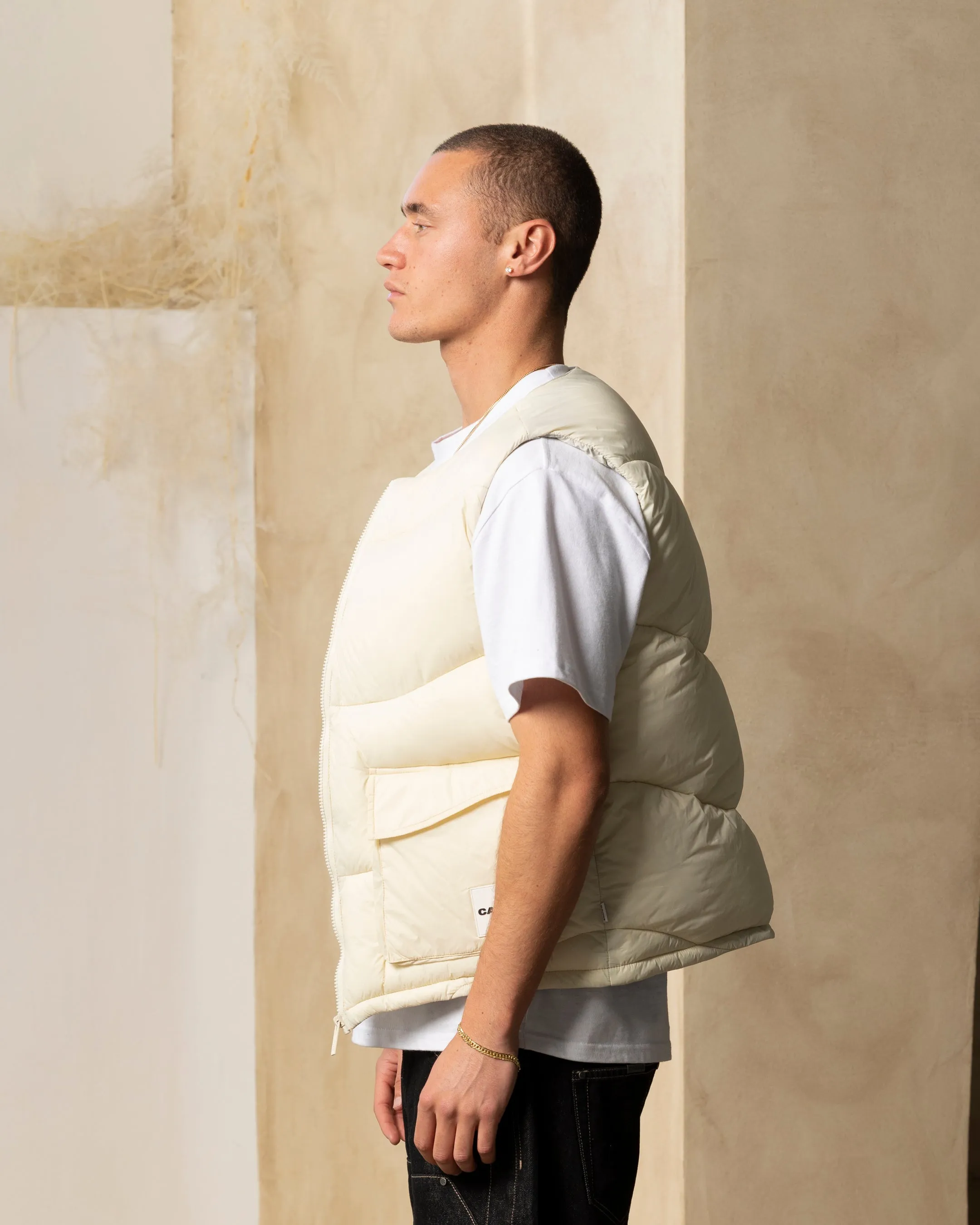 Carre Wave Puffer Vest Light Stone