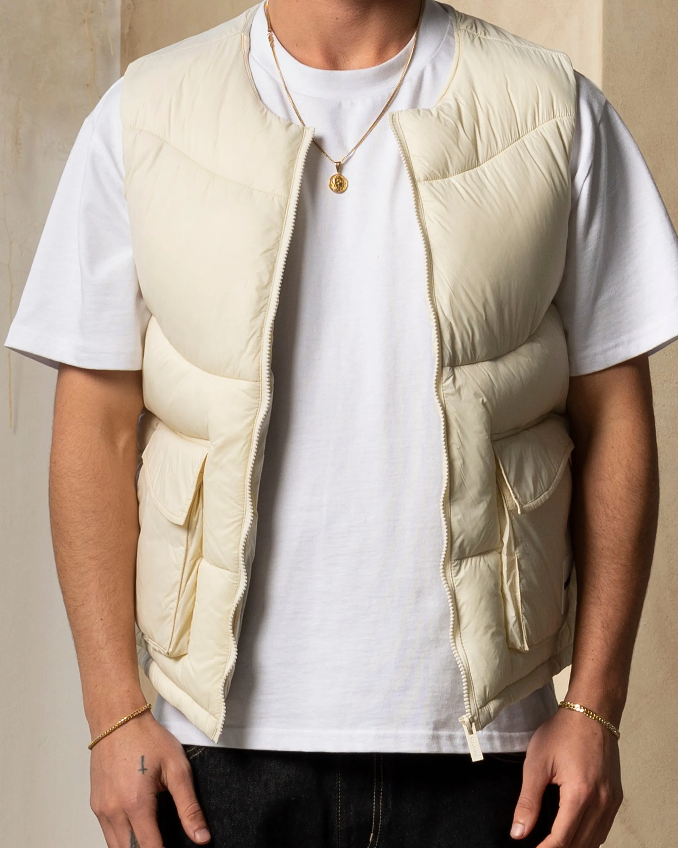 Carre Wave Puffer Vest Light Stone