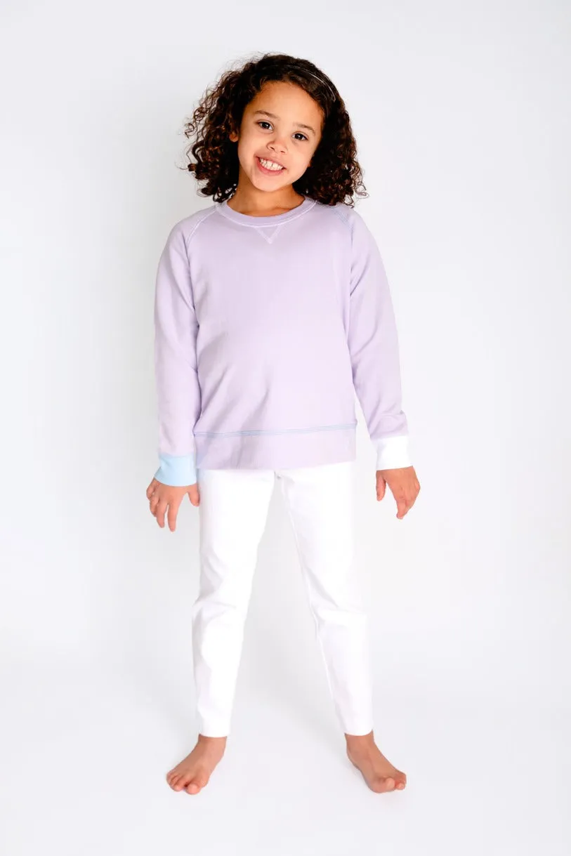 Cassidy Comfy Crewneck - Lauderdale Lavender with Worth Avenue White and Beale Street Blue