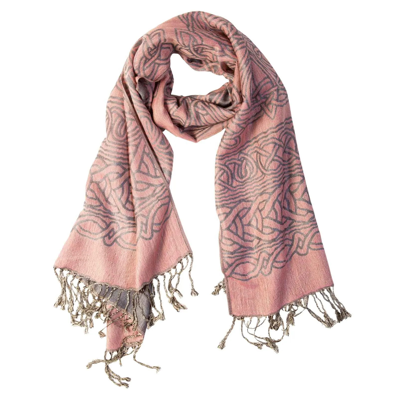 Celtic Weave Pashmina Scarf- Grey/Pink