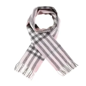 Chequer Tartan 90/10 Cashmere Scarf Bar  Chalk