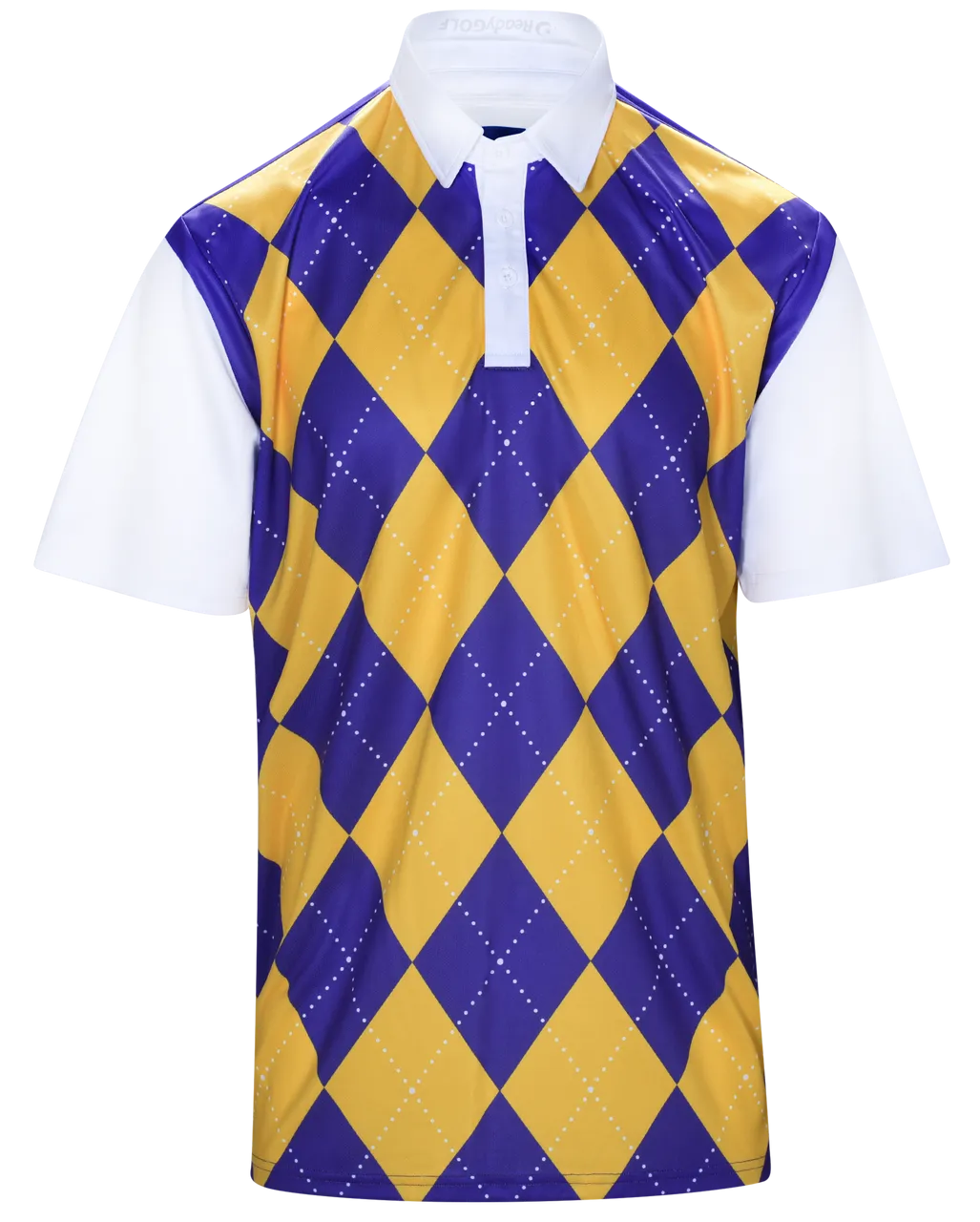 Classic Argyle Mens Golf Polo Shirt - Purple & Gold by ReadyGOLF