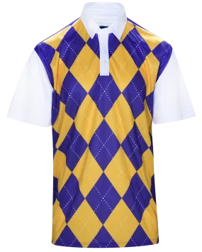 Classic Argyle Mens Golf Polo Shirt - Purple & Gold by ReadyGOLF