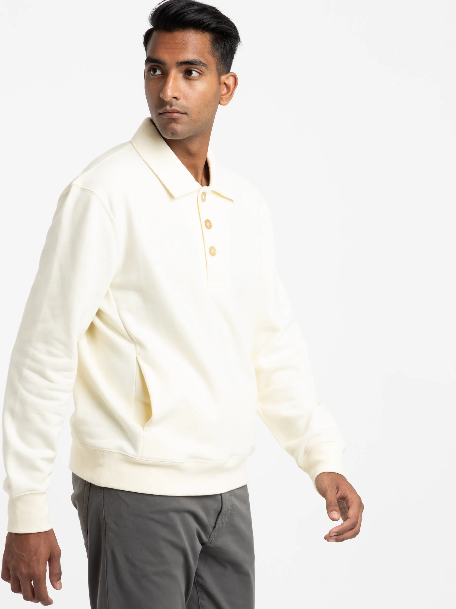 Cream Cotton-Blend Polo Sweater