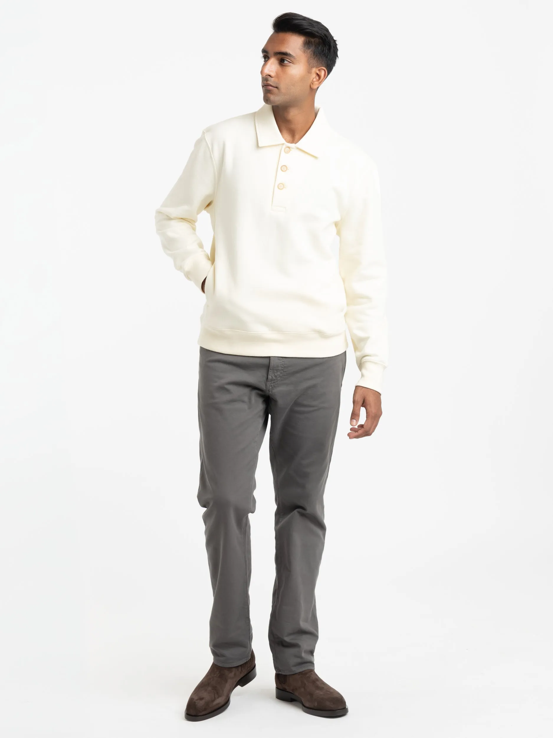 Cream Cotton-Blend Polo Sweater