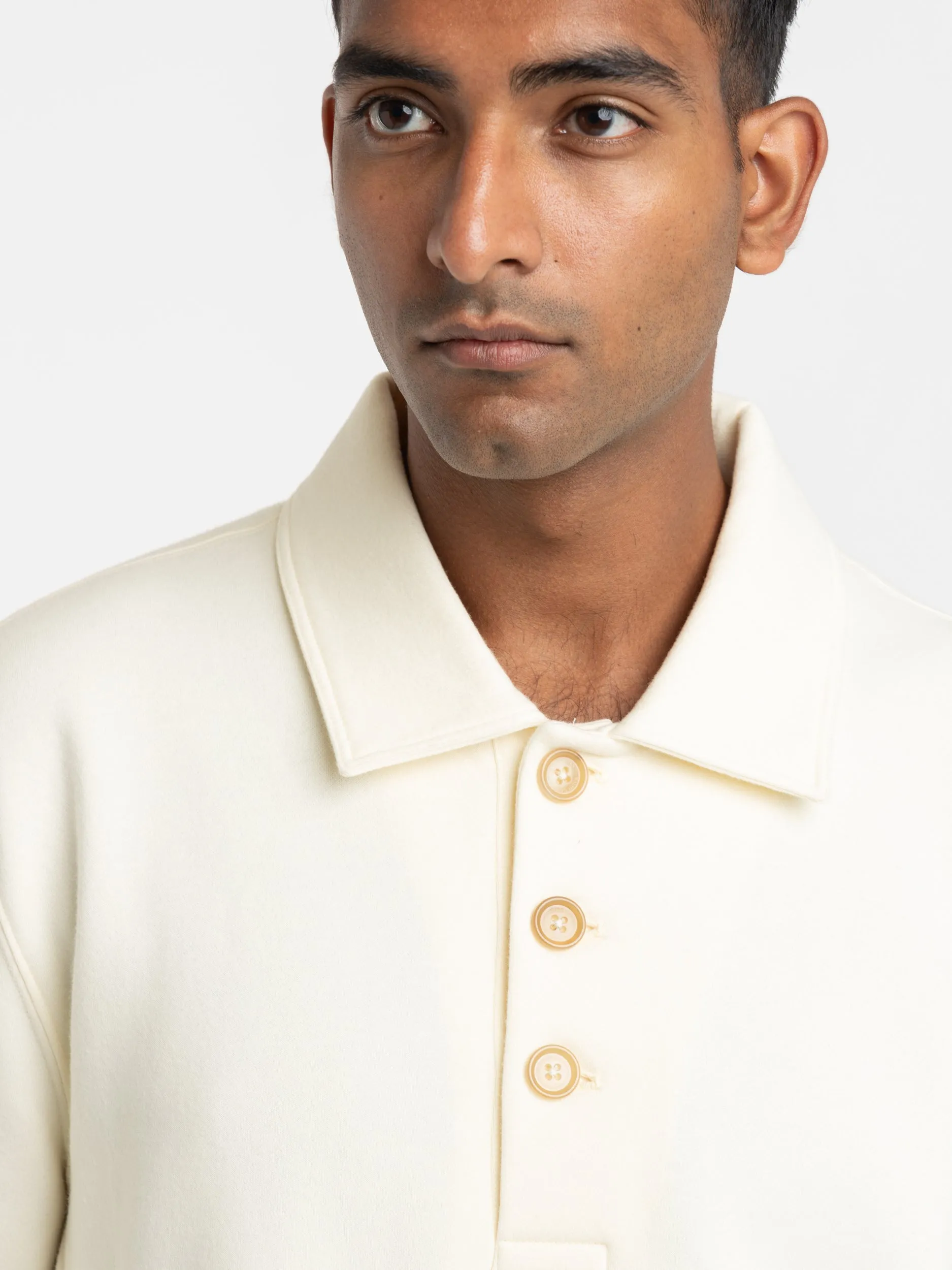 Cream Cotton-Blend Polo Sweater