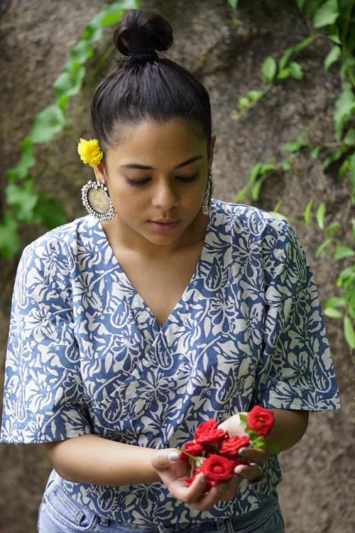 Creative Bee 'Placid' Natural Dyed Block Printed Wrap Top