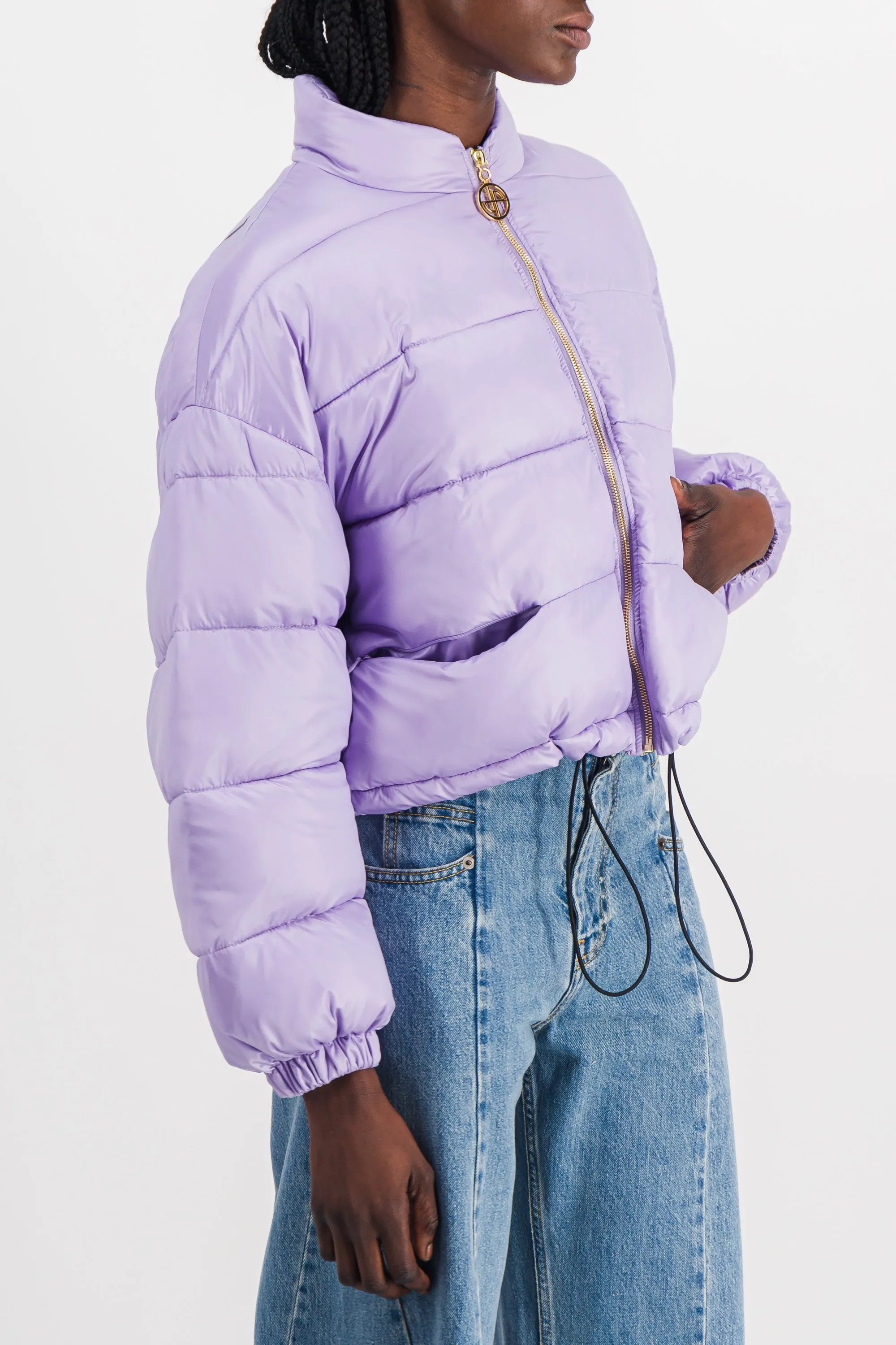 Cropped drawstring puffer jacket