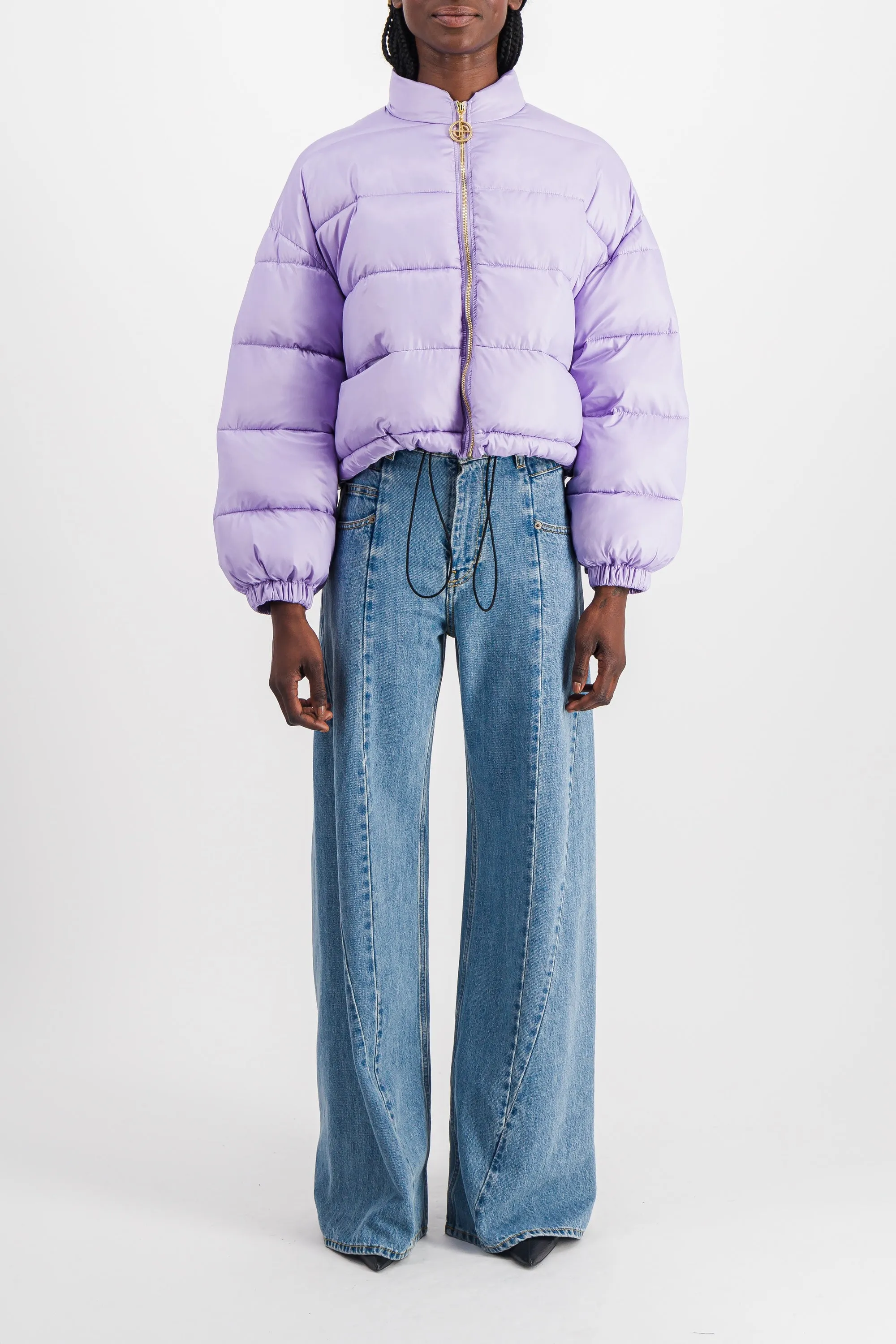 Cropped drawstring puffer jacket