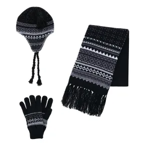 CTM® Men's Heavy Knit Winter Pattern Hat Glove and Scarf Set