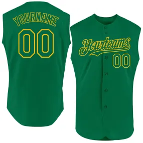 Custom Kelly Green Gold Authentic Sleeveless Baseball Jersey